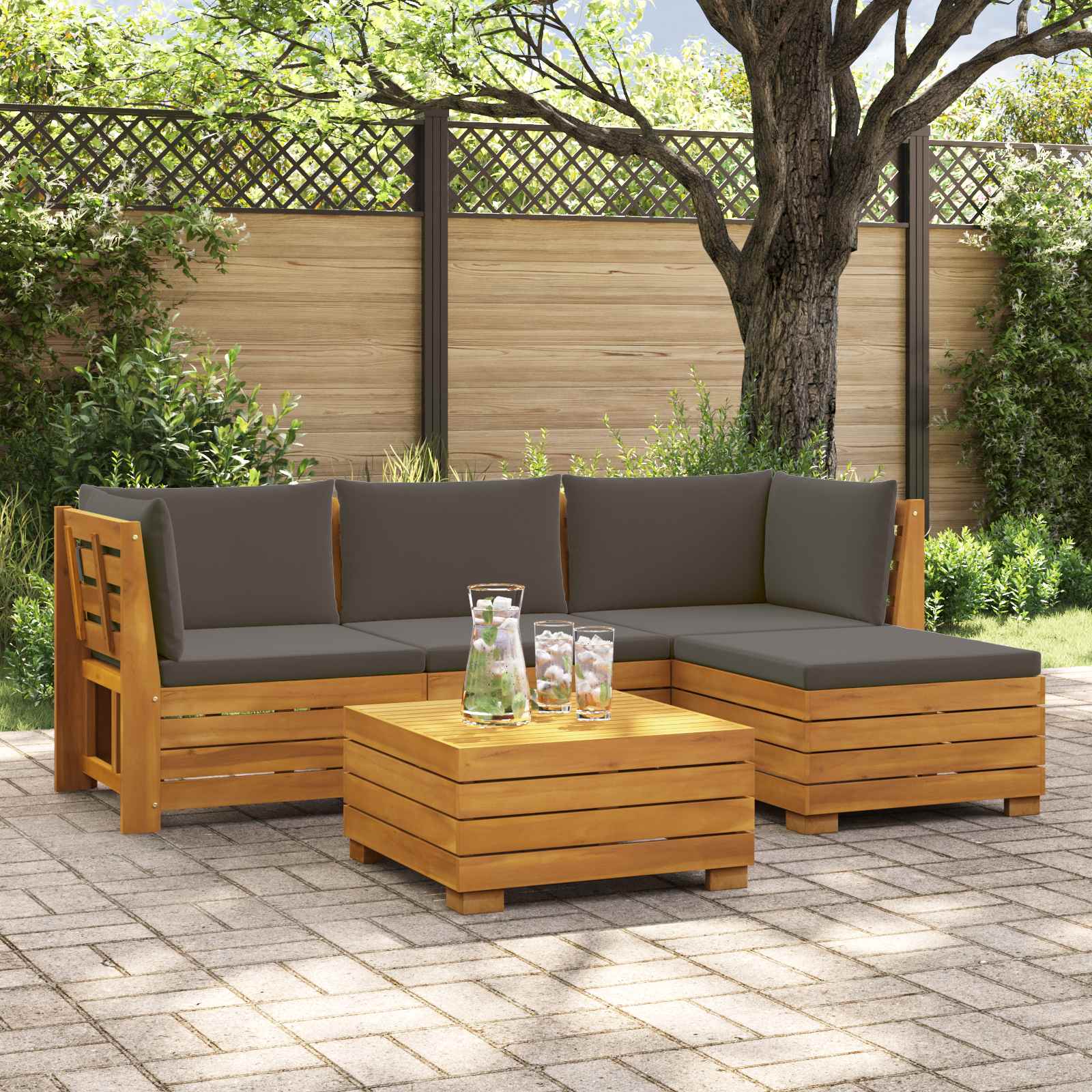 5 pcs Outdoor Sofa Set Solid Acacia Wood Brown