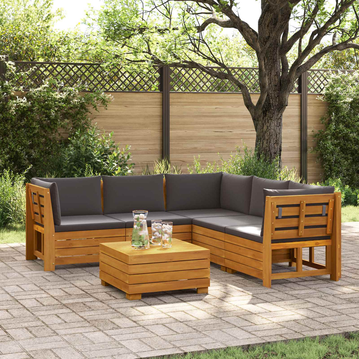 Outdoor Sofa Set with Cushion 6 Piece Brown Solid Acacia Wood