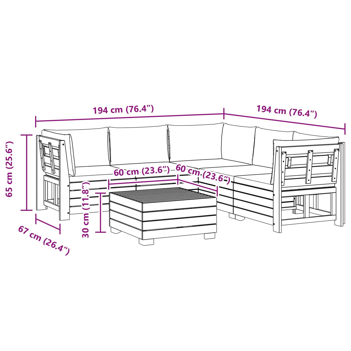 Outdoor Sofa Set with Cushion 6 Piece Brown Solid Acacia Wood