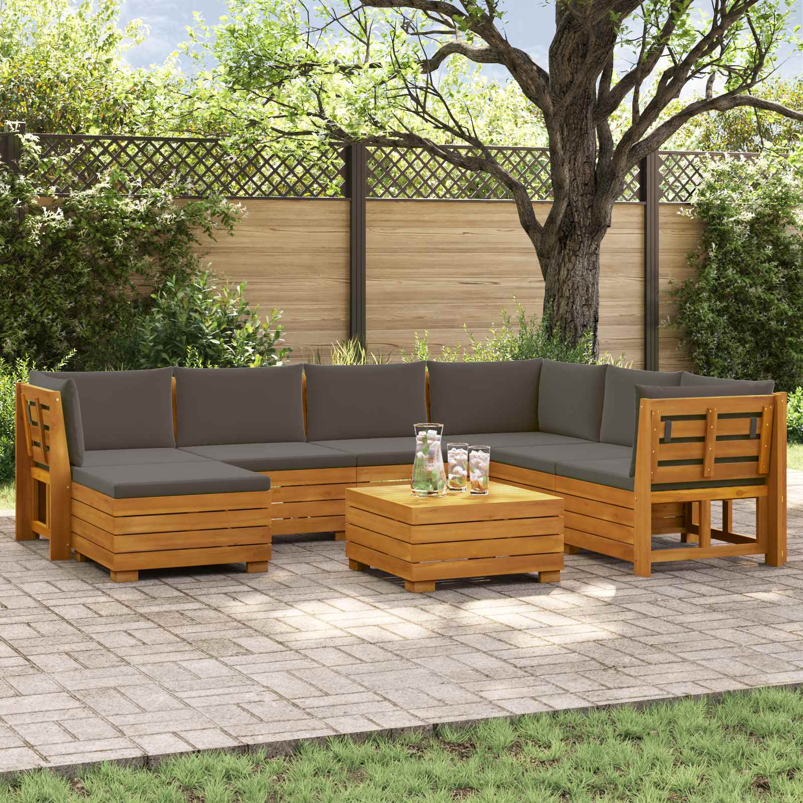8 pcs Outdoor Sofa Set Solid Acacia Wood Brown