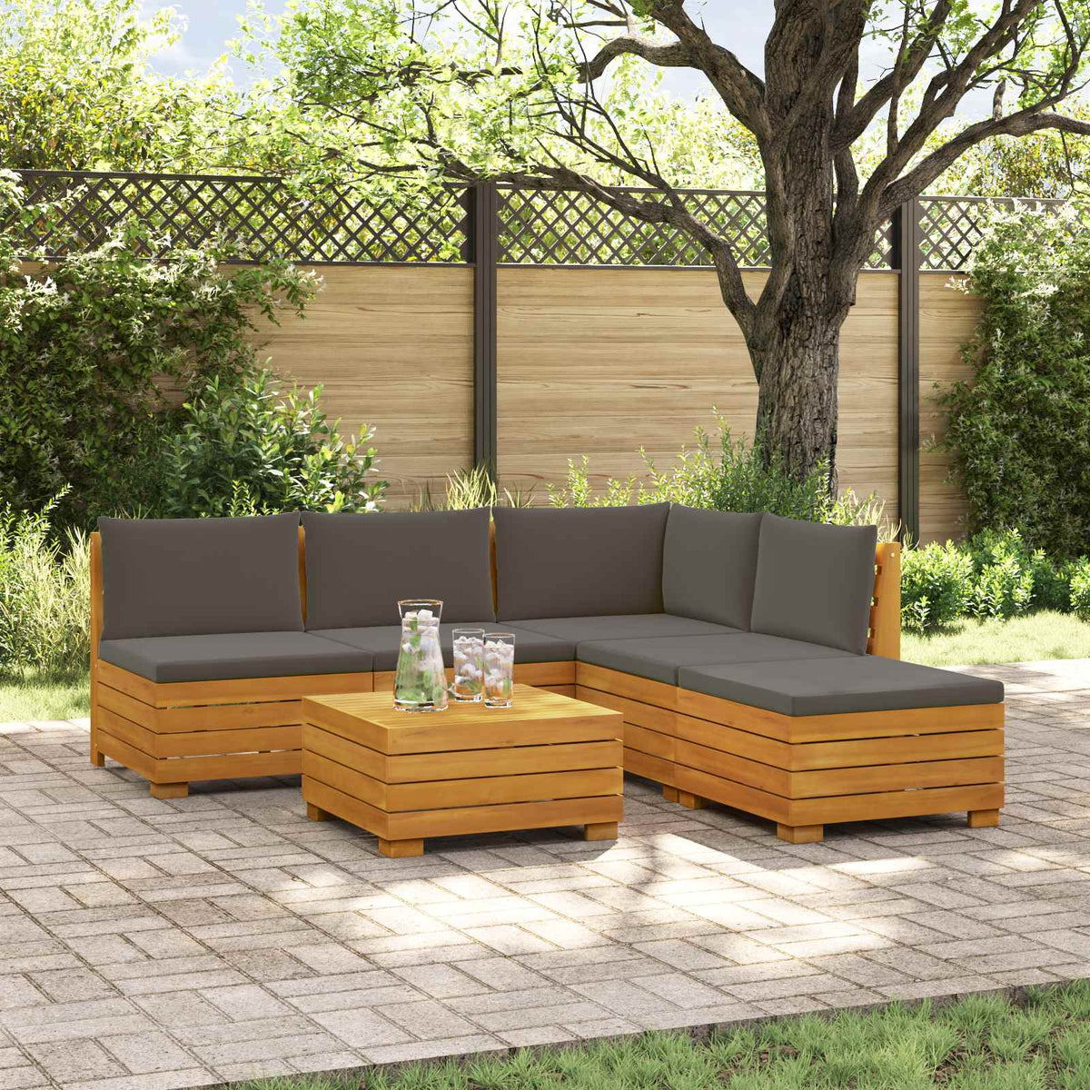 Outdoor Sofa Set with Cushion 6 Piece Brown Solid Acacia Wood
