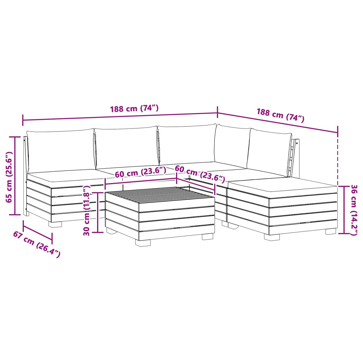 Outdoor Sofa Set with Cushion 6 Piece Brown Solid Acacia Wood