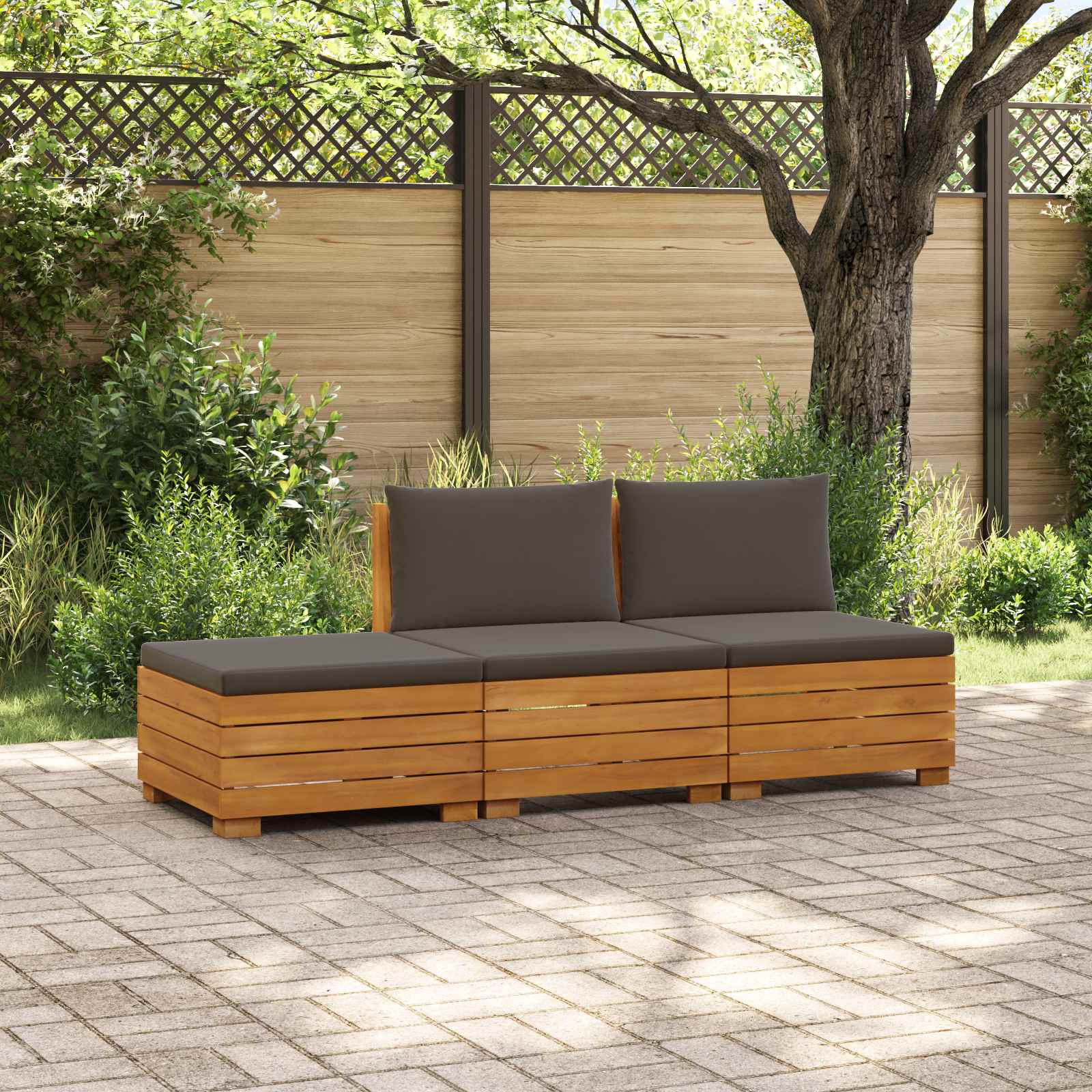 3 pcs Outdoor Sofa Set Solid Acacia Wood Brown