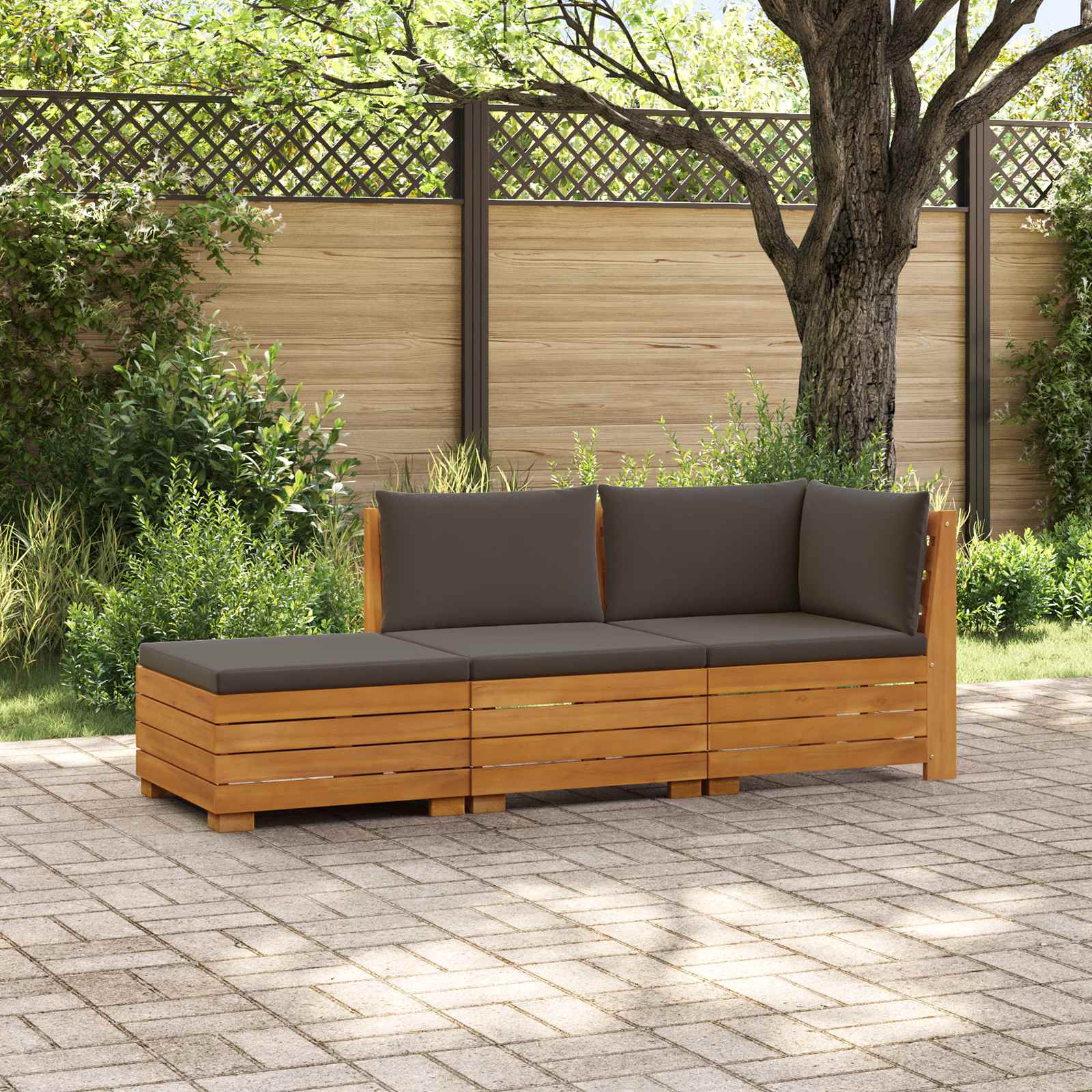 3 pcs Outdoor Sofa Set Solid Acacia Wood Brown