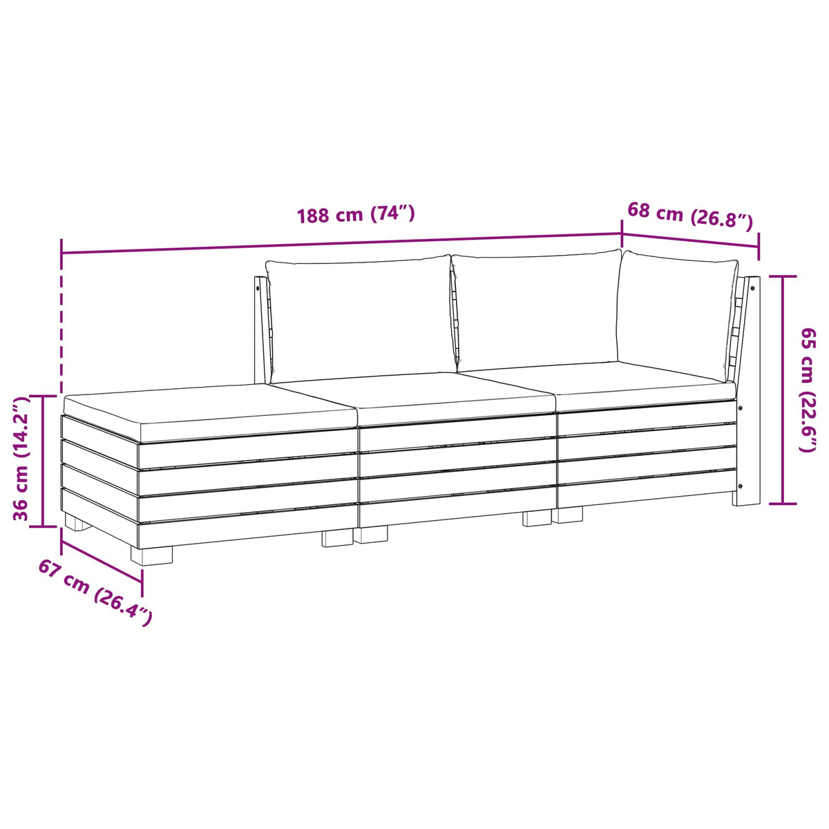 Outdoor Sofa Set with Cushion 3 Piece Brown Solid Acacia Wood