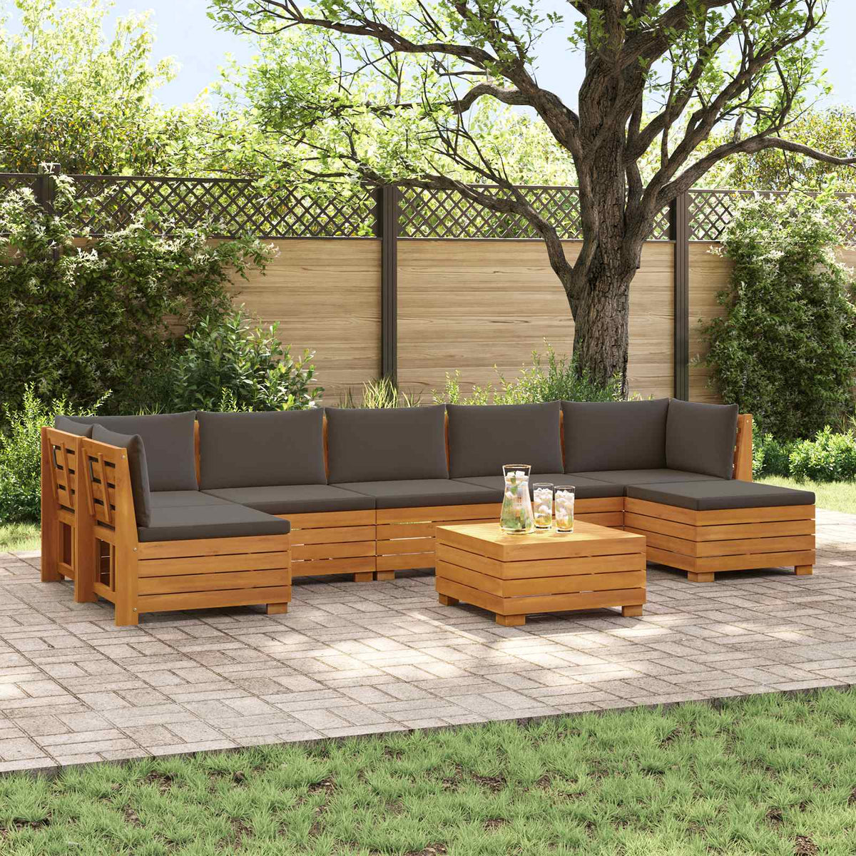 Outdoor Sofa Set with Cushion 8 Piece Brown Solid Acacia Wood
