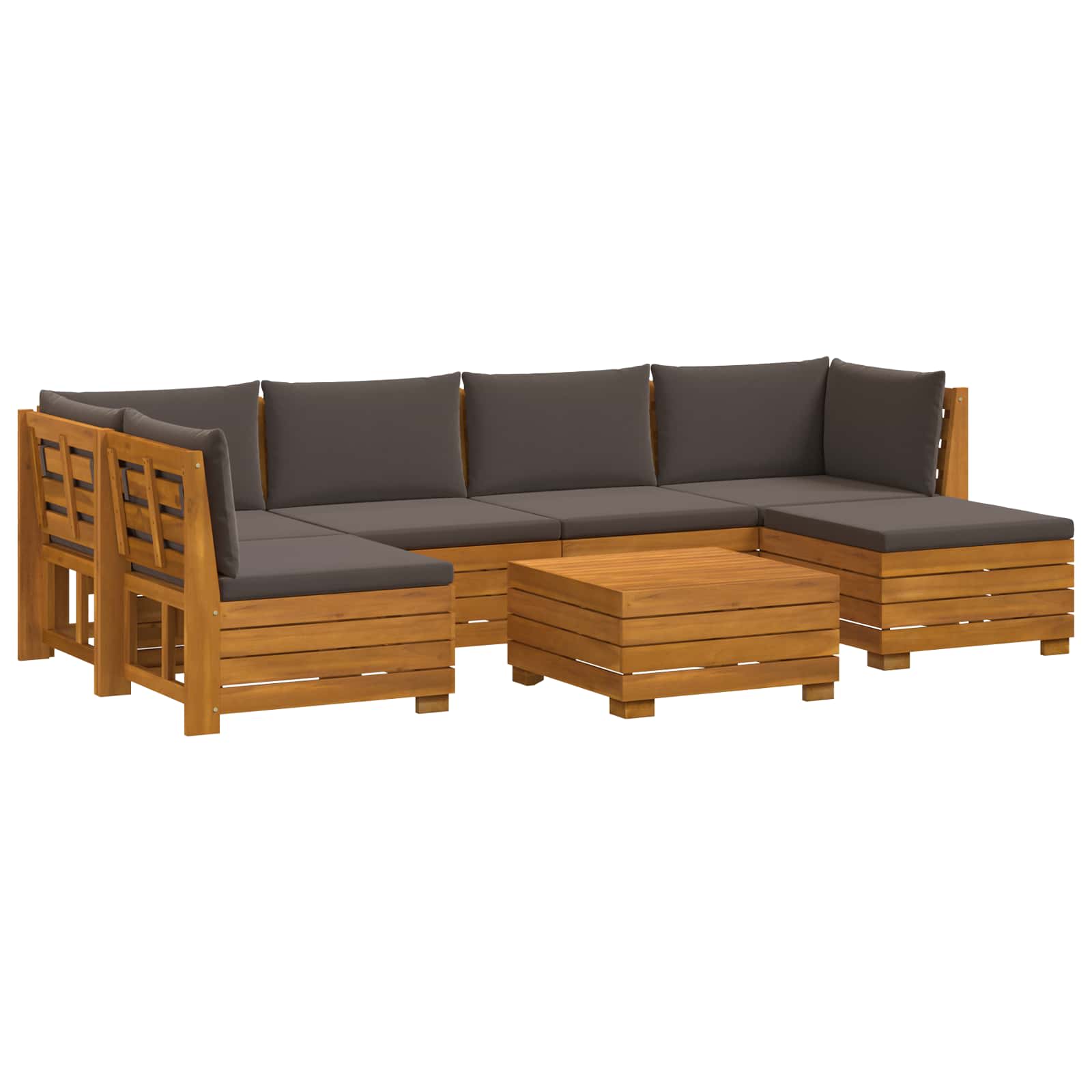 Outdoor Sofa Set with Cushion 7 Piece Brown Solid Acacia Wood