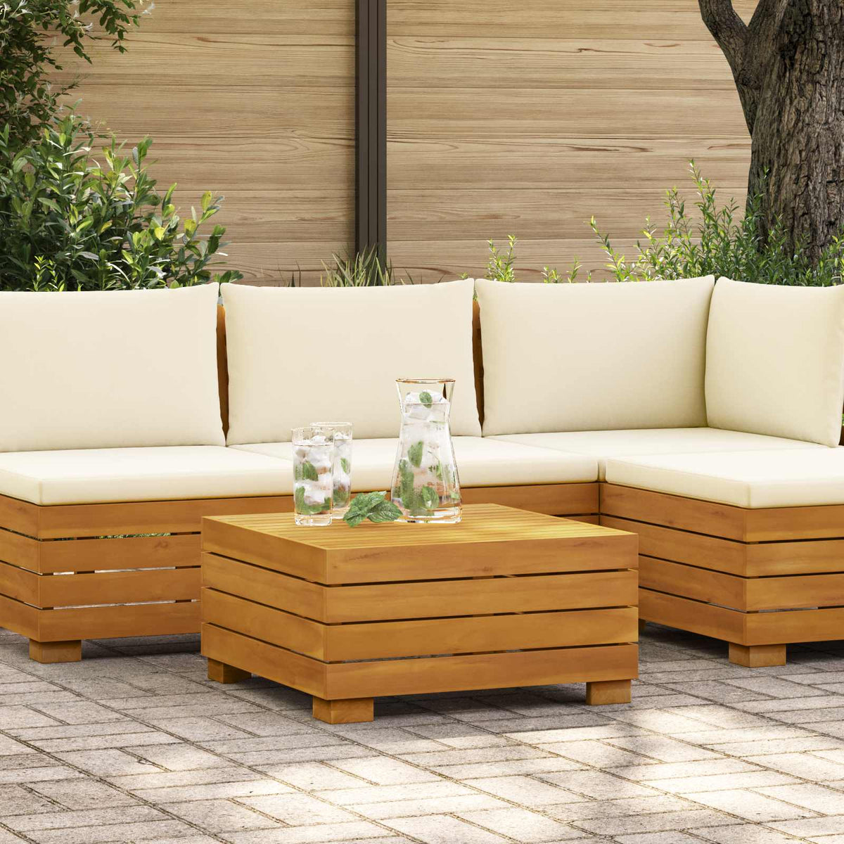 Garden Side Table Solid Acacia Wood Brown 60 x 60 x 30 cm