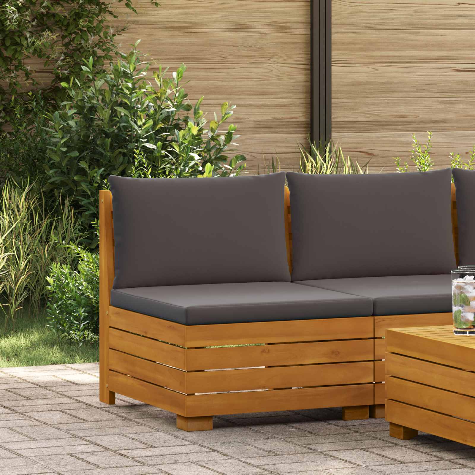Garden Middle Sofa Solid Acacia Wood Brown