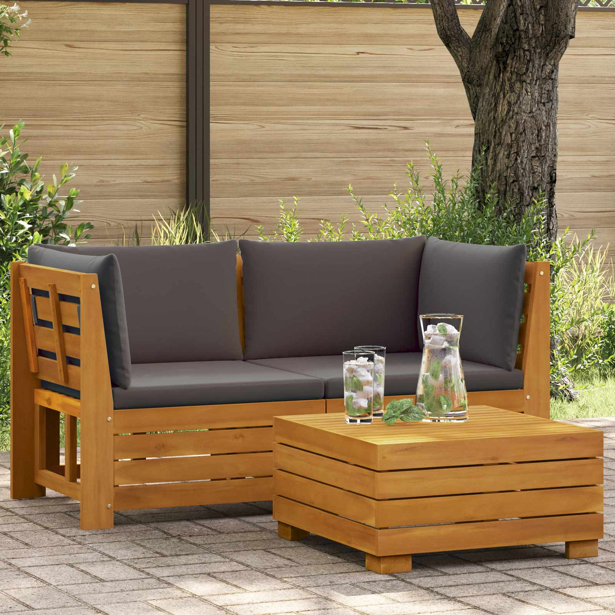 2 Piece Garden Lounge Set Solid Acacia Wood Brown