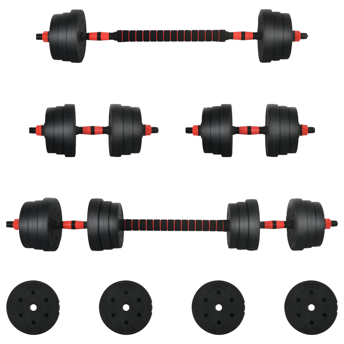 2-in-1 Dumbbell Set Black and Red 121 x 19.5 x 19.5 cm