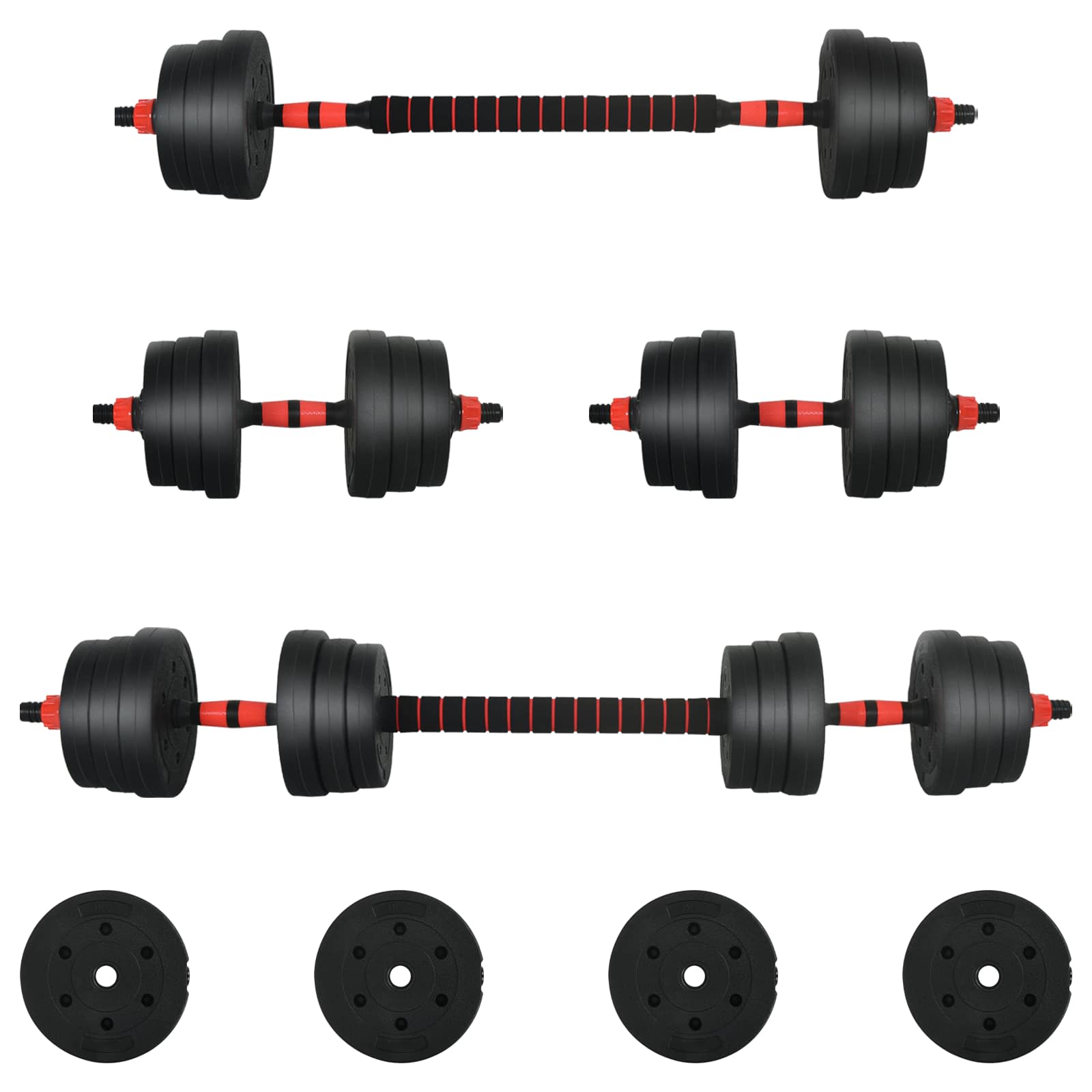 2-in-1 Dumbbell Set Black and Red 121 x 19.5 x 19.5 cm