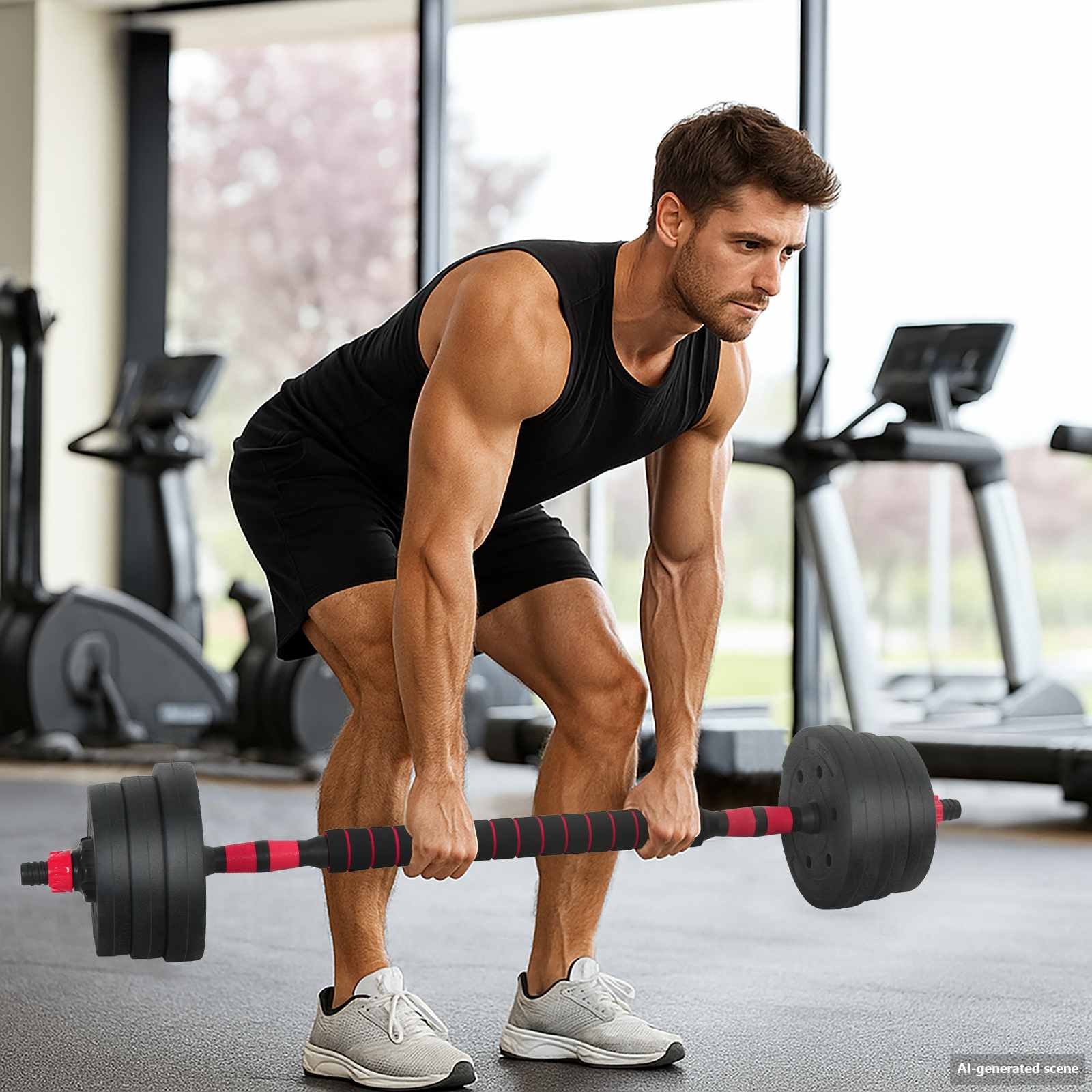 4-in-1 Dumbbell Set 30kg Black and Red Cement and Iron Sand