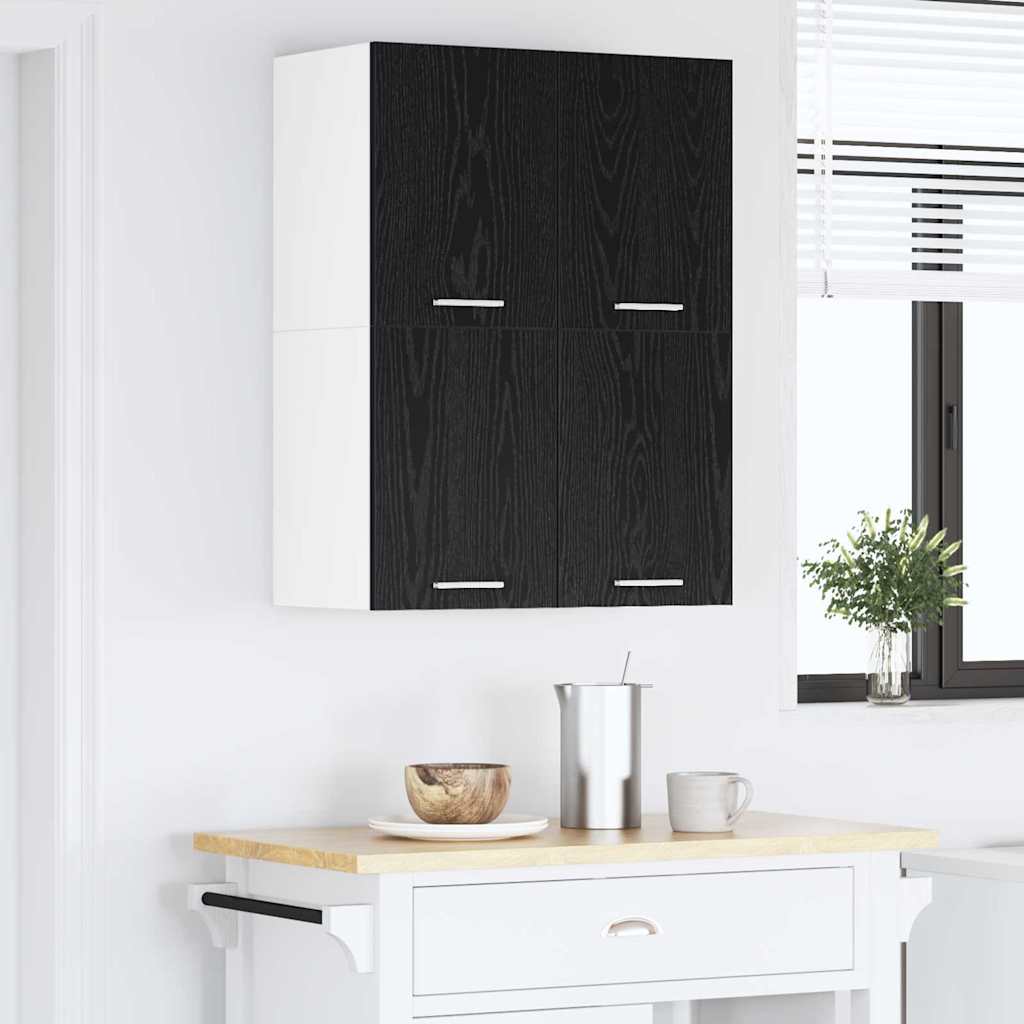 Hanging Cabinet with Door Black Oak and White 60 x 31 x 40 cm