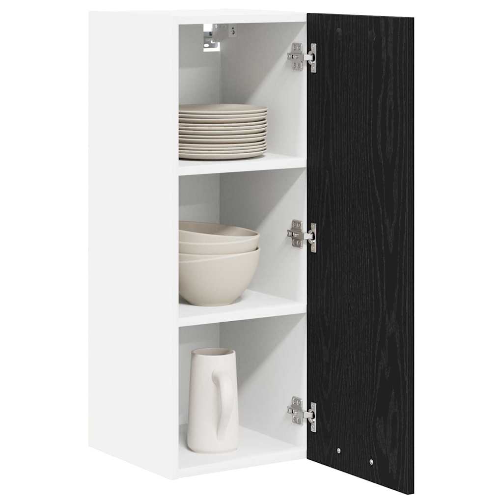 Hanging Cabinet with Door Black Oak and White 30 x 31 x 80 cm