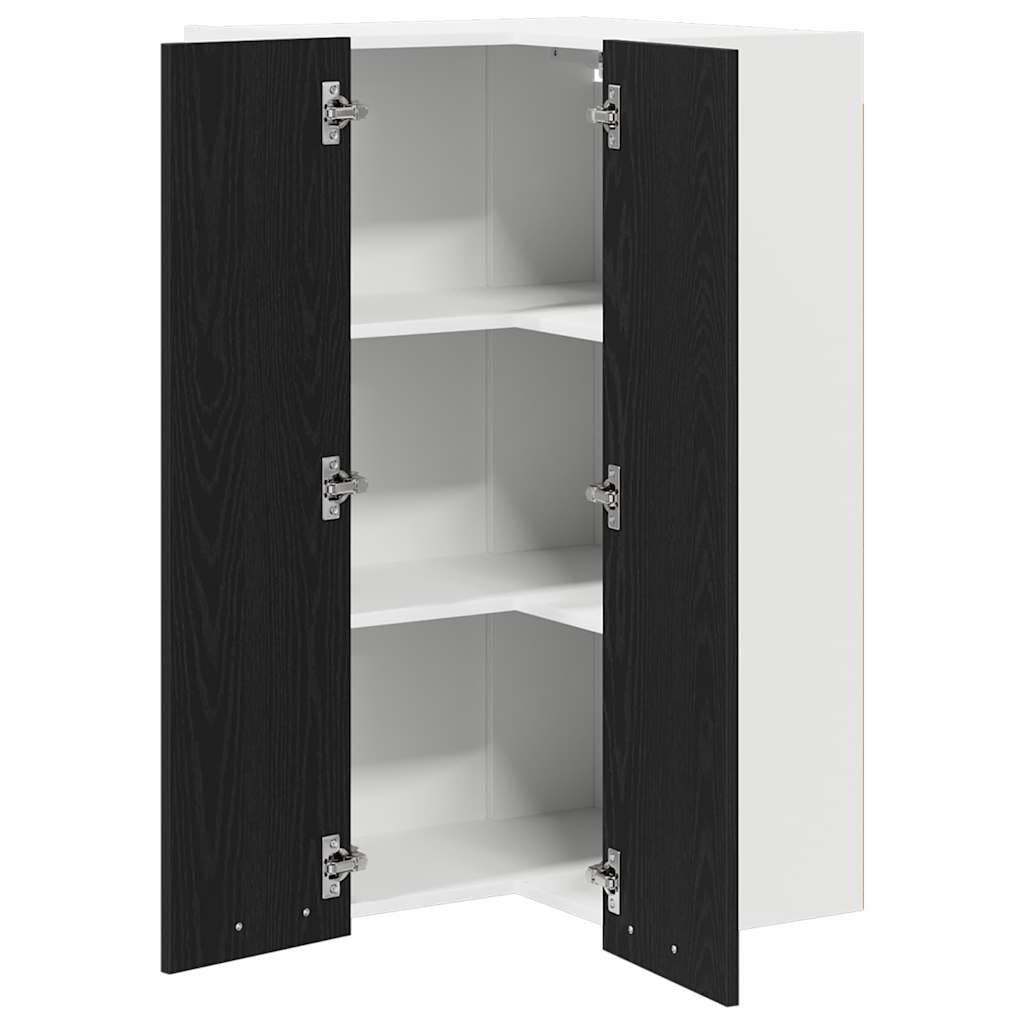 Hanging Cabinet with Door Black Oak and White 57 x 57 x 100 cm