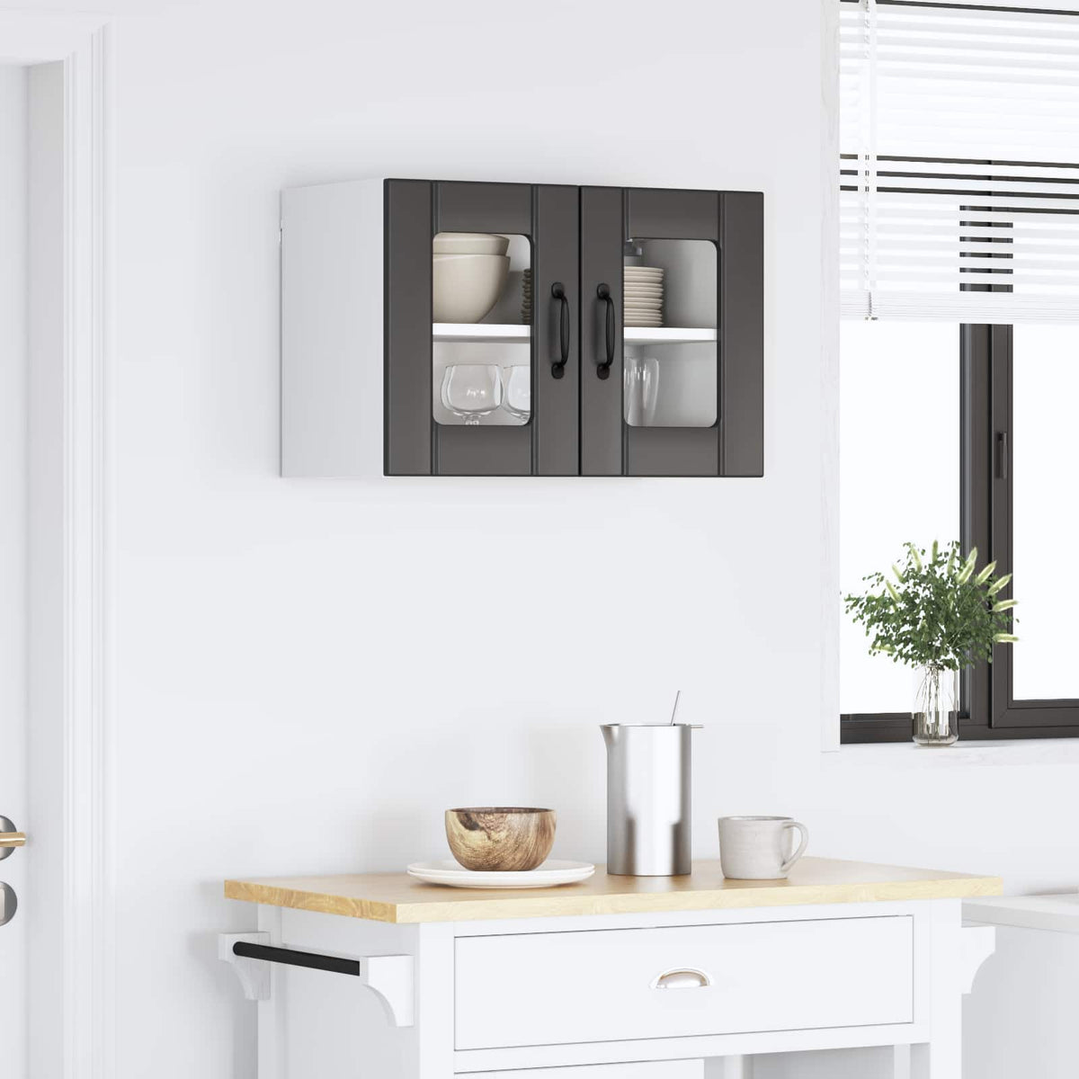 Wall Glass Cabinet LUCCA Black 60 x 31 x 40 cm Engineered Wood