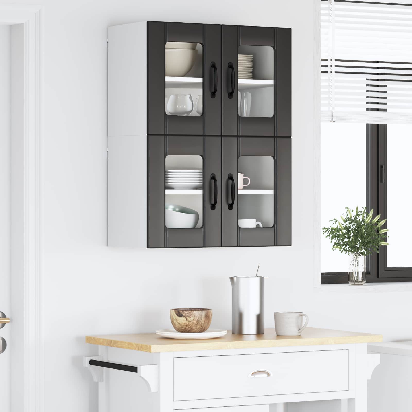 Wall Glass Cabinet LUCCA 2 pcs Black 60 x 31 x 40 cm