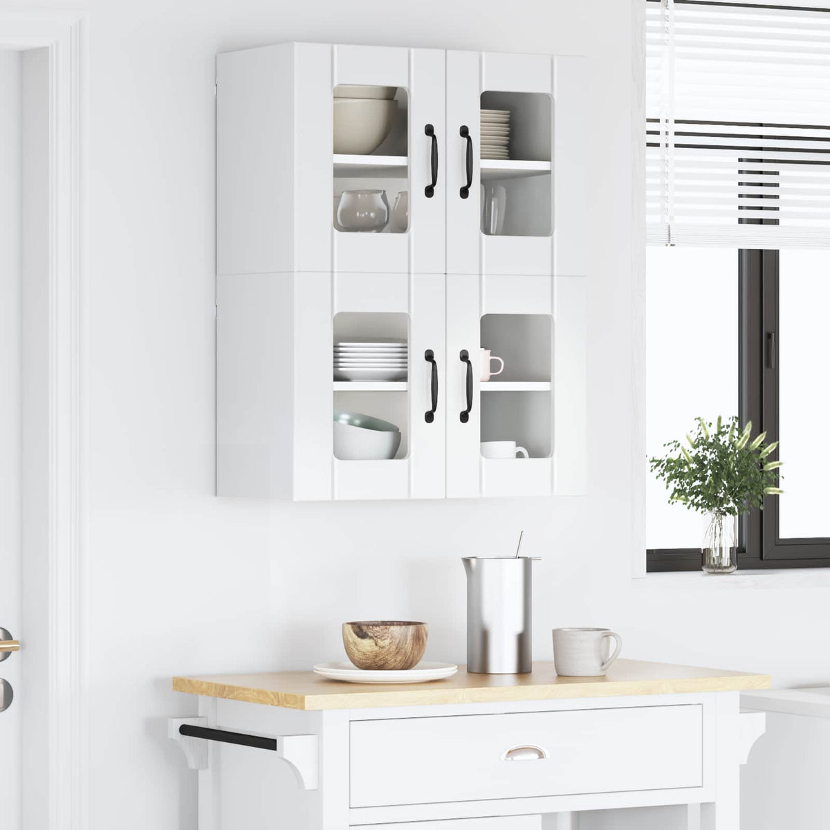 Wall Glass Cabinet LUCCA 2 pcs High Gloss White 60 x 31 x 40 cm