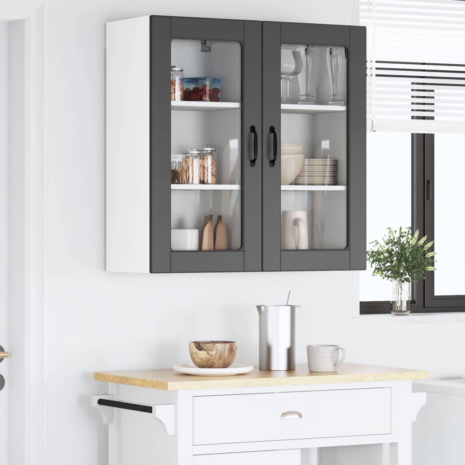 Wall Glass Cabinet LUCCA 2 pcs Black 40 x 31 x 80 cm