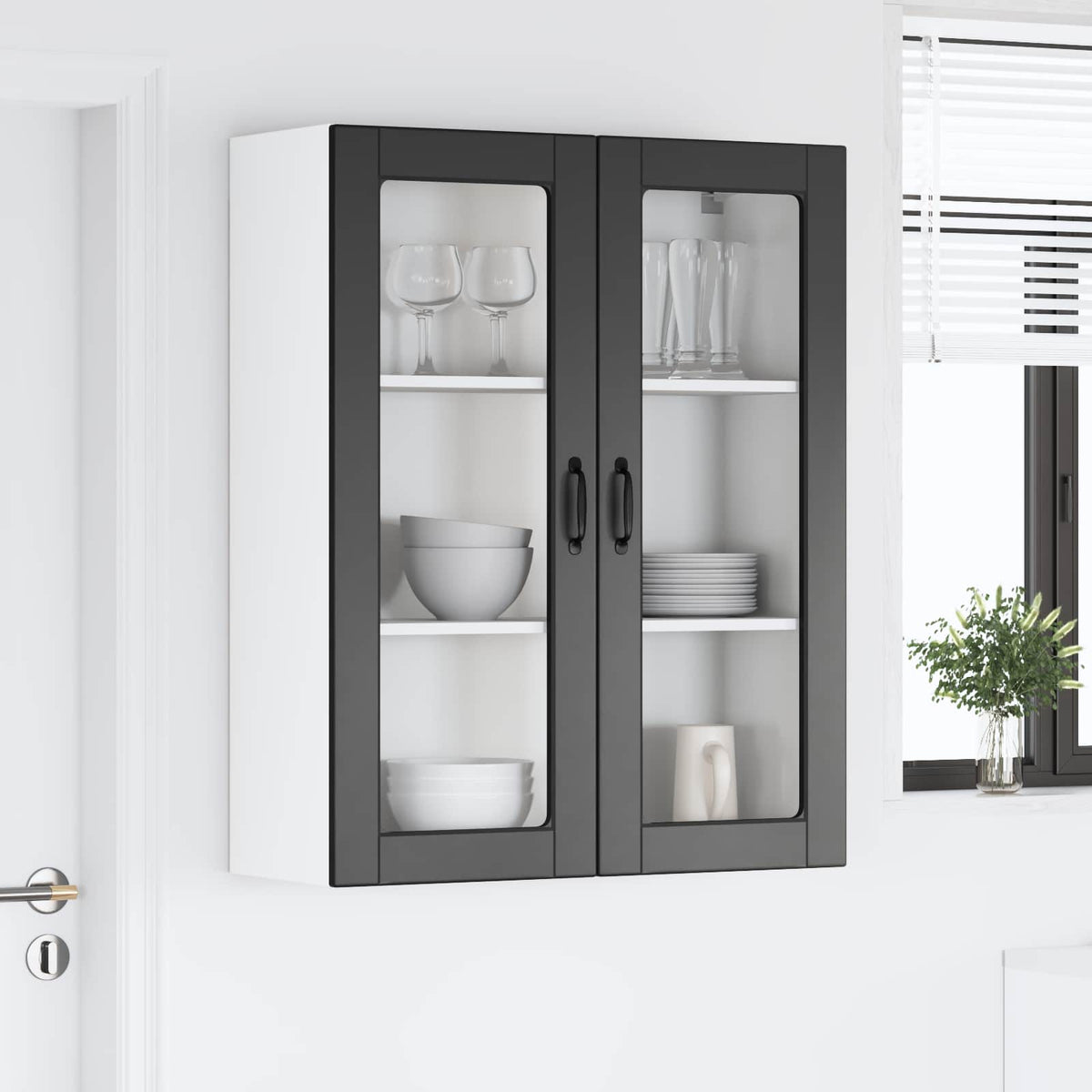 Wall Glass Cabinet LUCCA Black 80 x 31 x 100 cm Engineered Wood