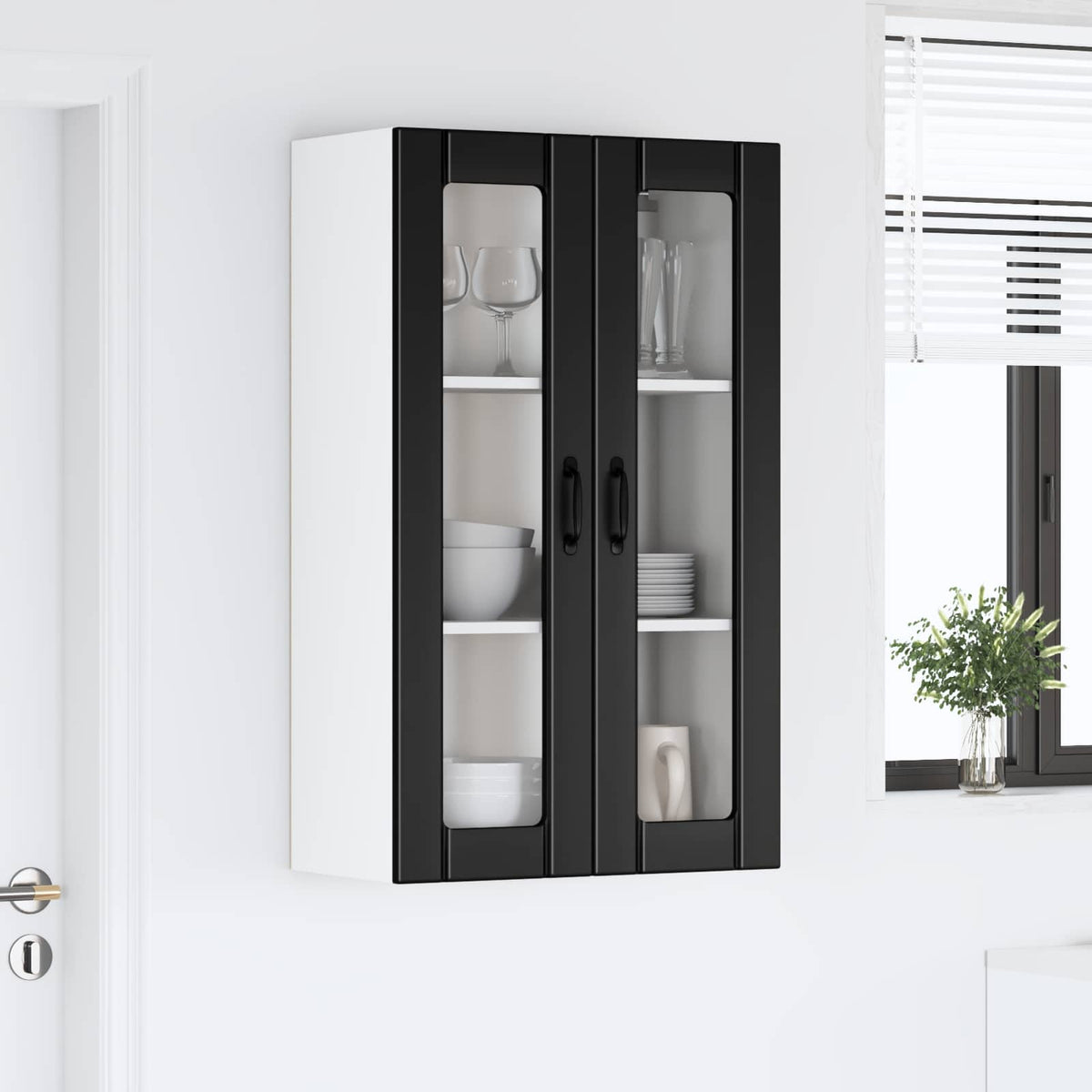 Wall Glass Cabinet LUCCA Black 60 x 31 x 100 cm Engineered Wood