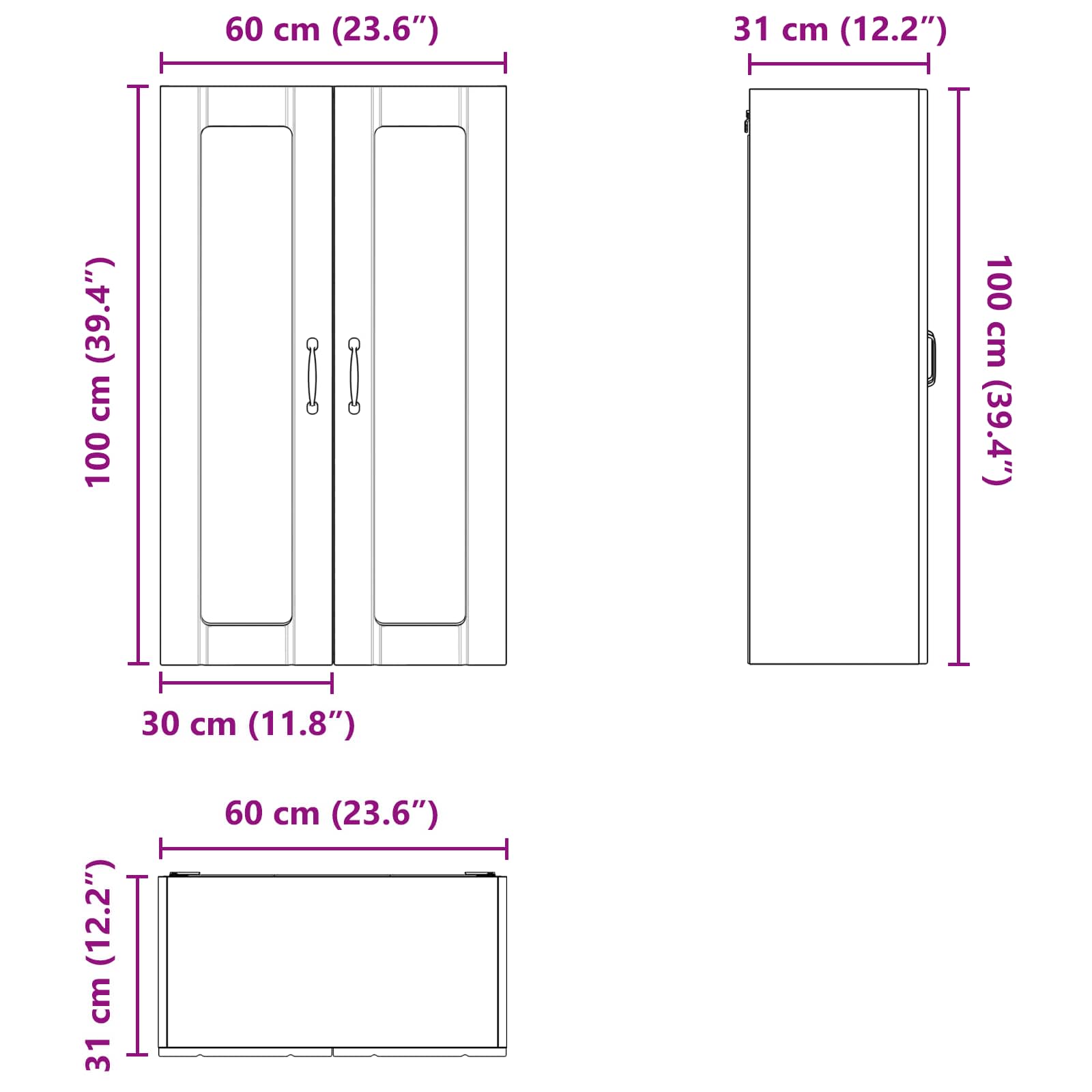 Kitchen Wall Cabinet Black 60 x 31 x 100 cm Engineered Wood
