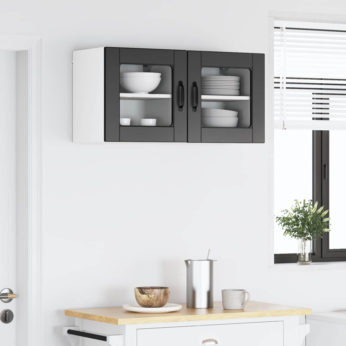 Wall Glass Cabinet PORTO 2 pcs Black 40 x 31 x 40 cm