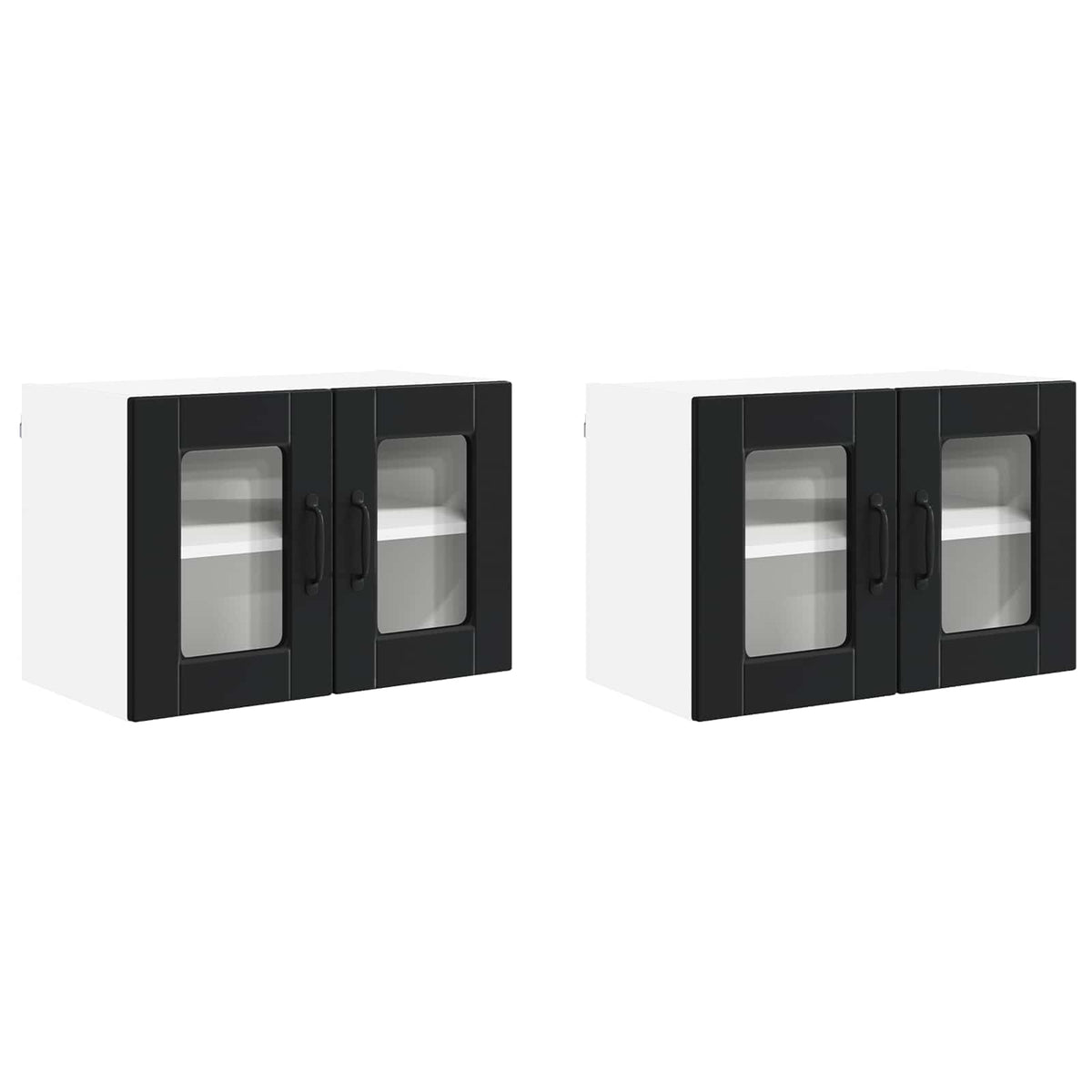 Wall Glass Cabinet PORTO 2 pcs Black 60 x 31 x 40 cm