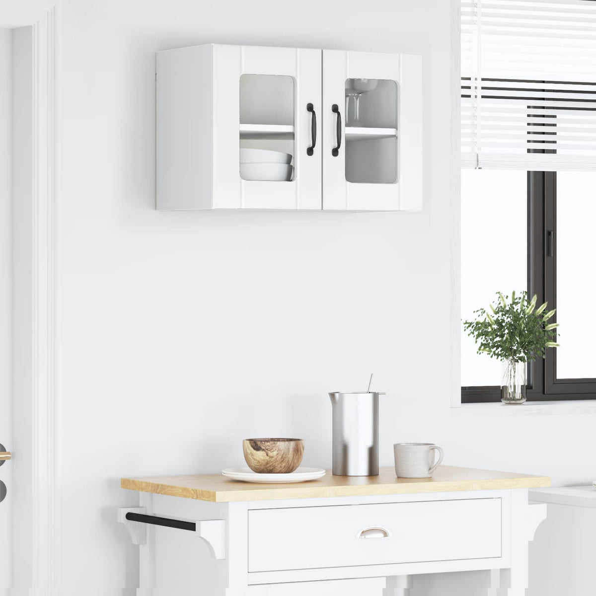 Wall Glass Cabinet PORTO High Gloss White 60 x 31 x 40 cm