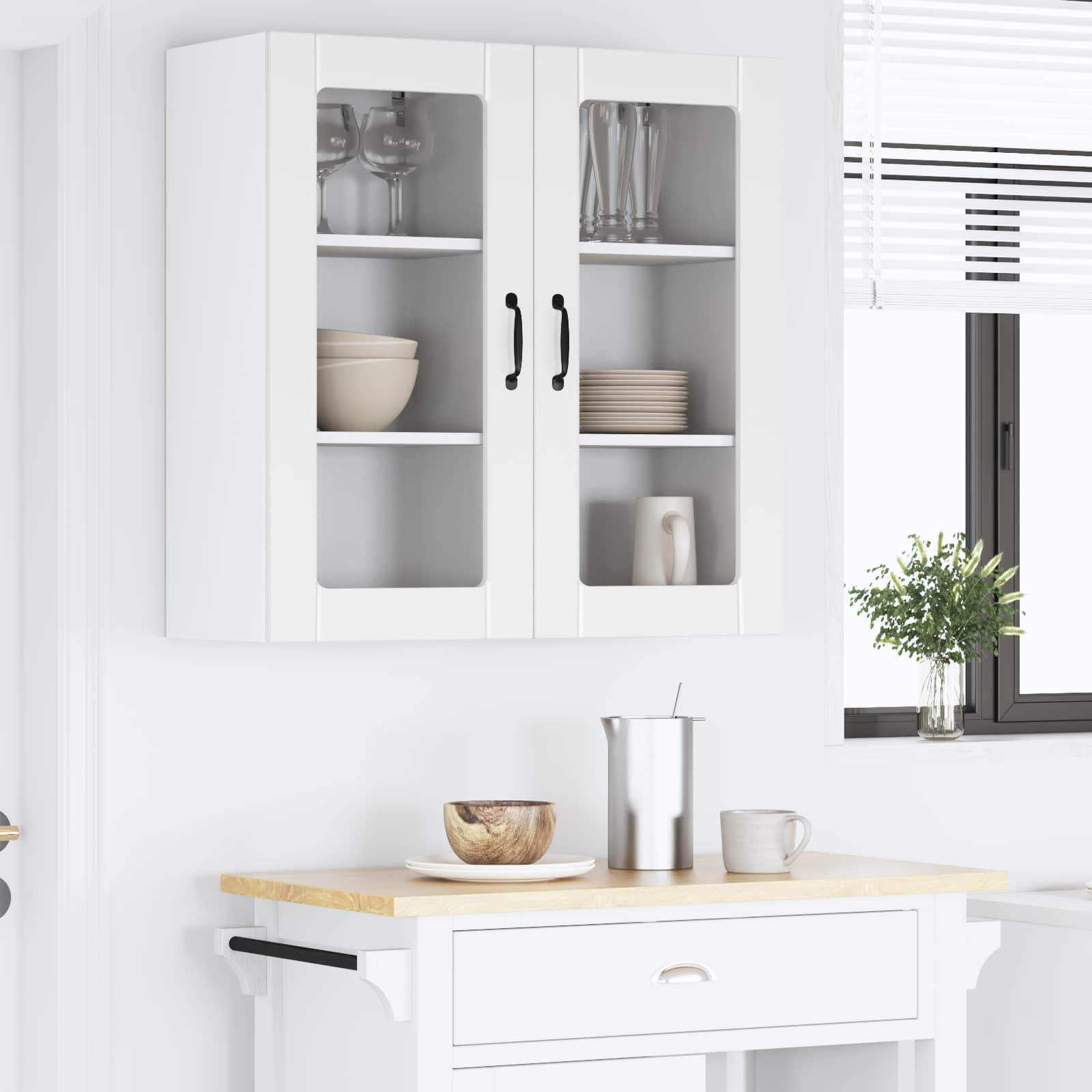 Wall Glass Cabinet PORTO 2 pcs White 40 x 31 x 80 cm