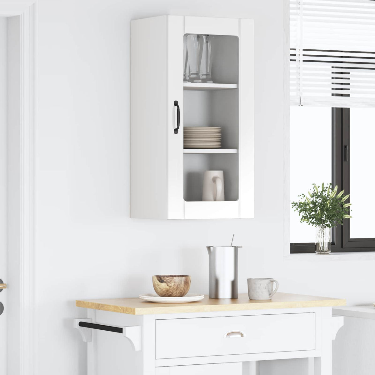 Wall Glass Cabinet PORTO High Gloss White 40 x 31 x 80 cm