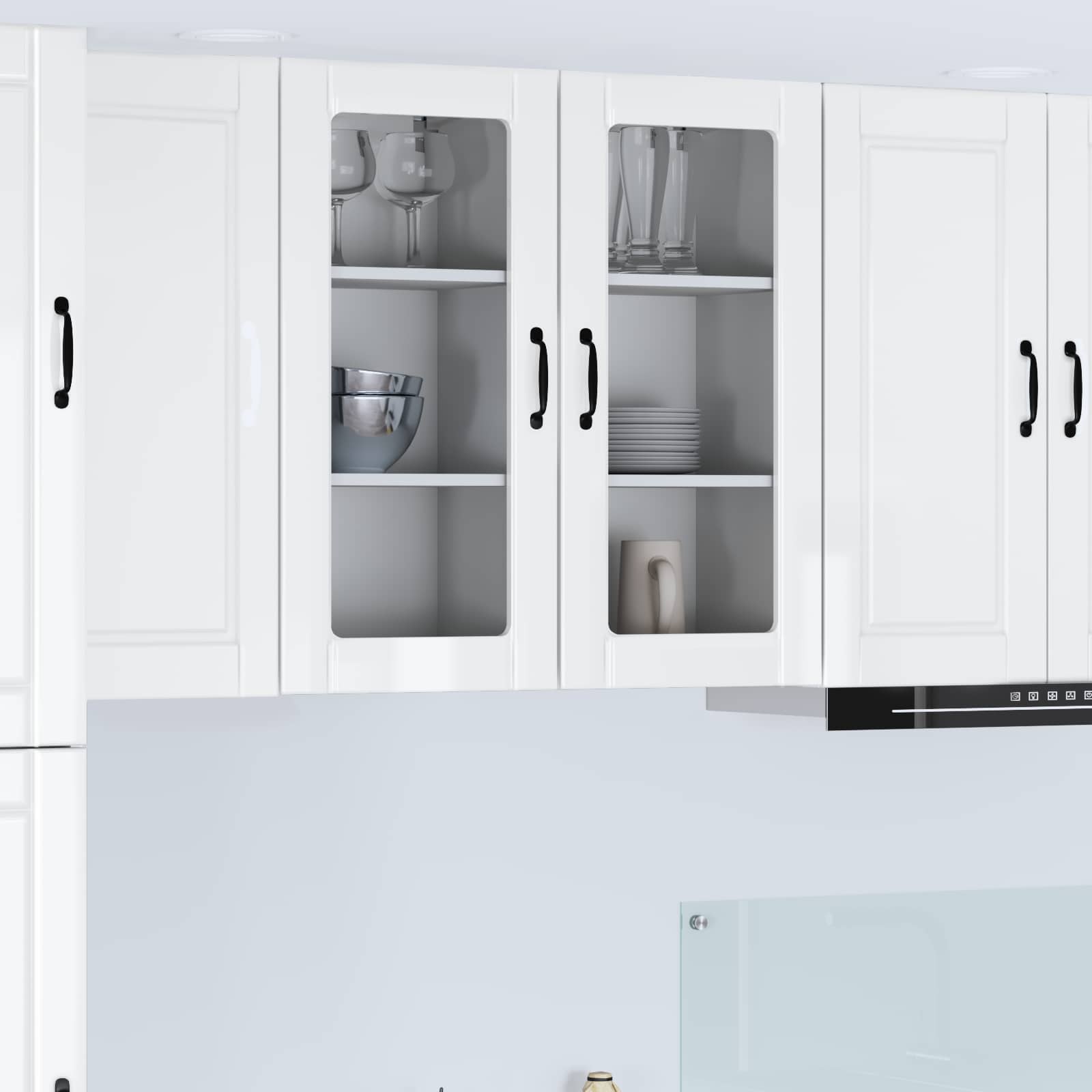 Wall Glass Cabinet PORTO 2 pcs High Gloss White 40 x 31 x 80 cm