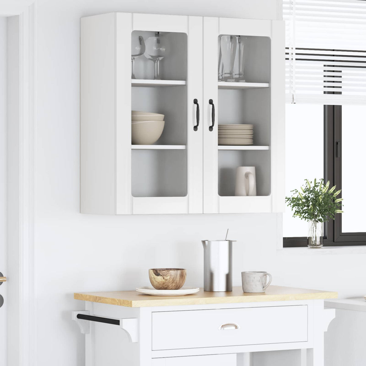Wall Glass Cabinet PORTO 2 pcs High Gloss White 40 x 31 x 80 cm
