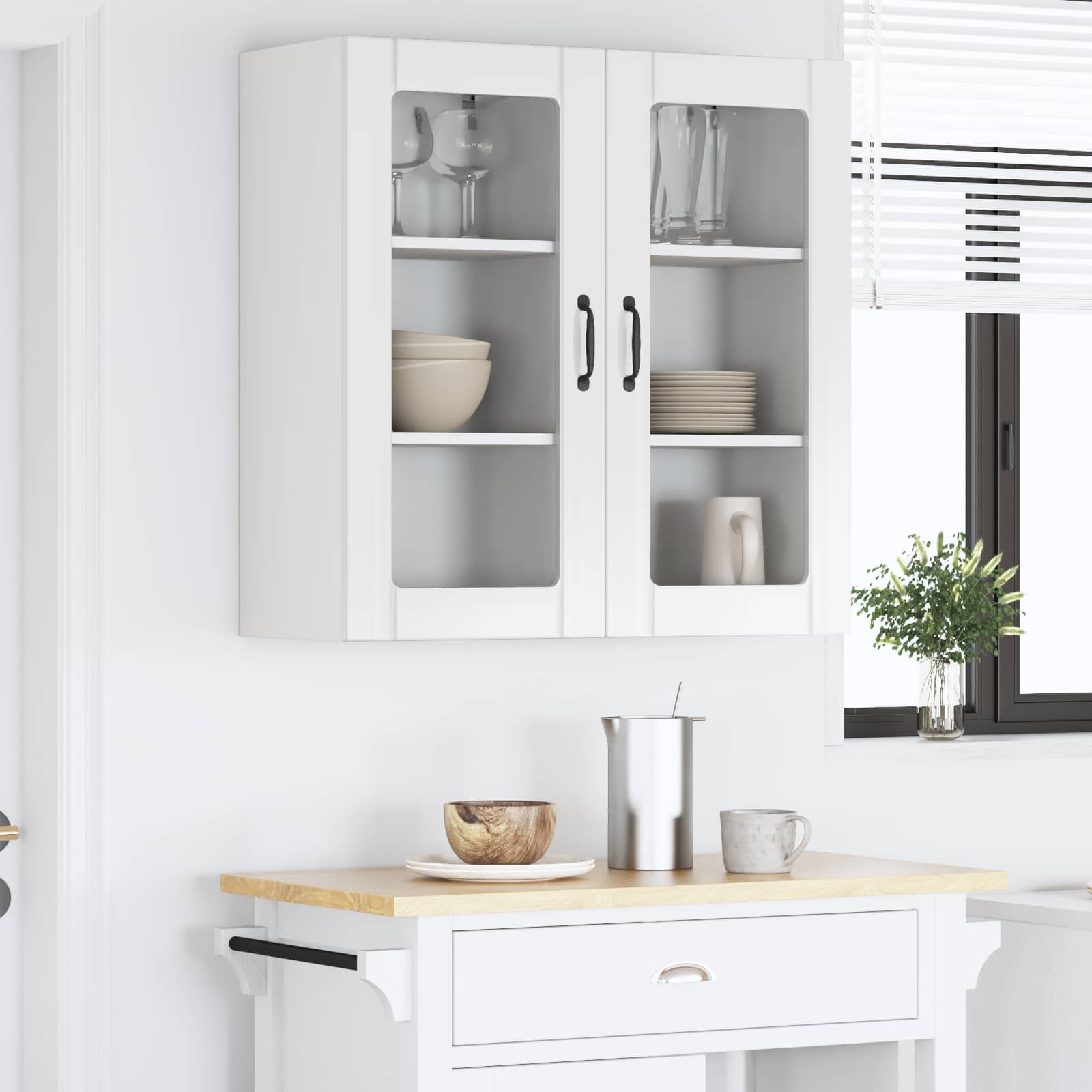 Wall Glass Cabinet PORTO 2 pcs High Gloss White 40 x 31 x 80 cm