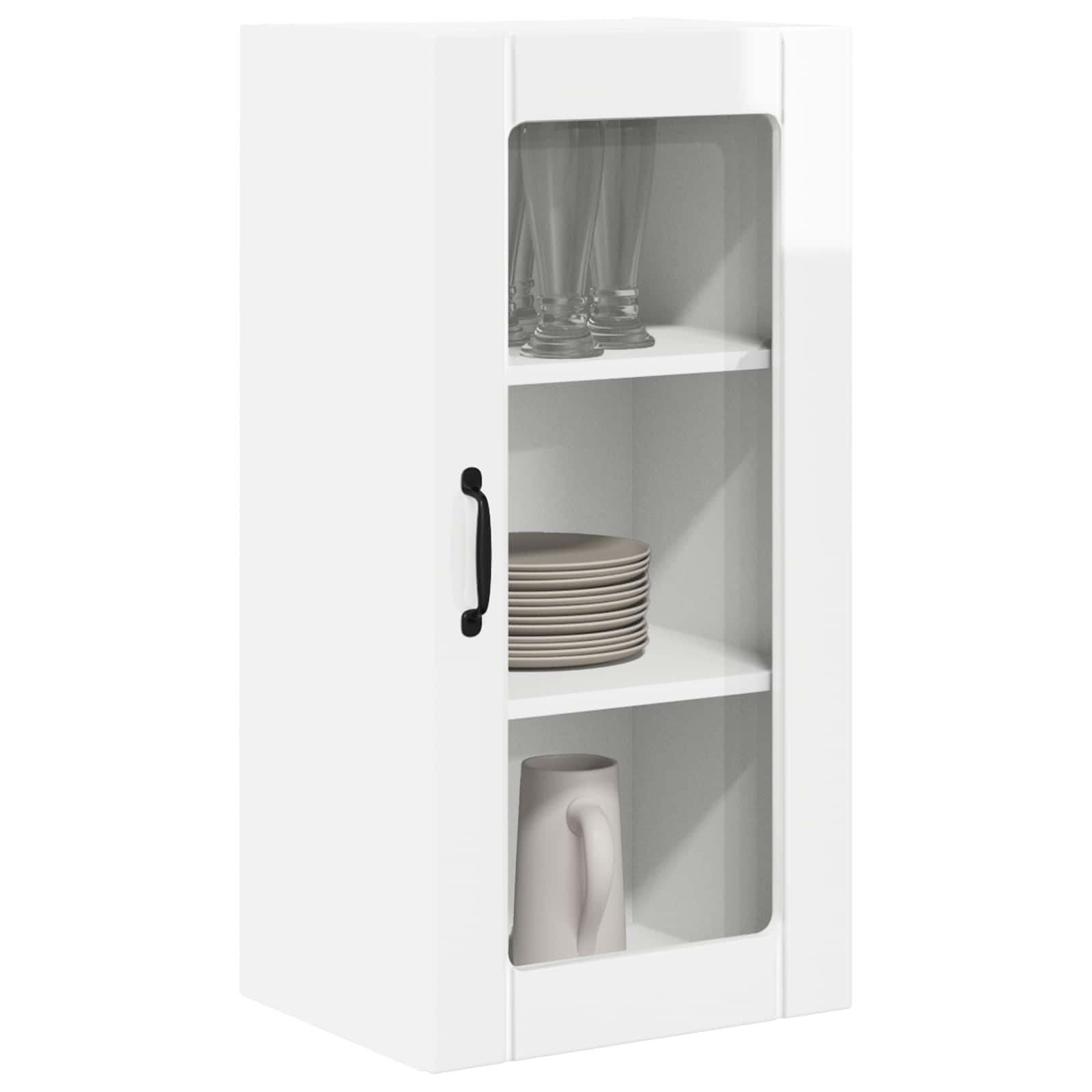 Wall Glass Cabinet PORTO 2 pcs High Gloss White 40 x 31 x 80 cm
