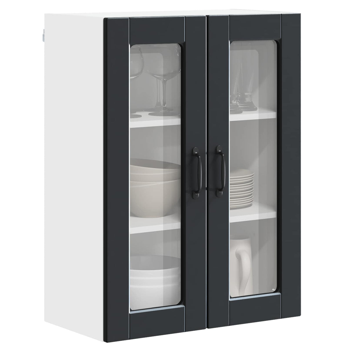 Wall Glass Cabinet PORTO Black 60 x 31 x 80 cm Engineered Wood