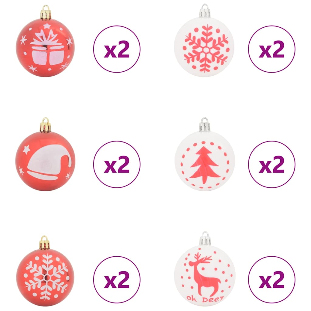 Christmas Bauble Set 40 pcs Red and White Plastic
