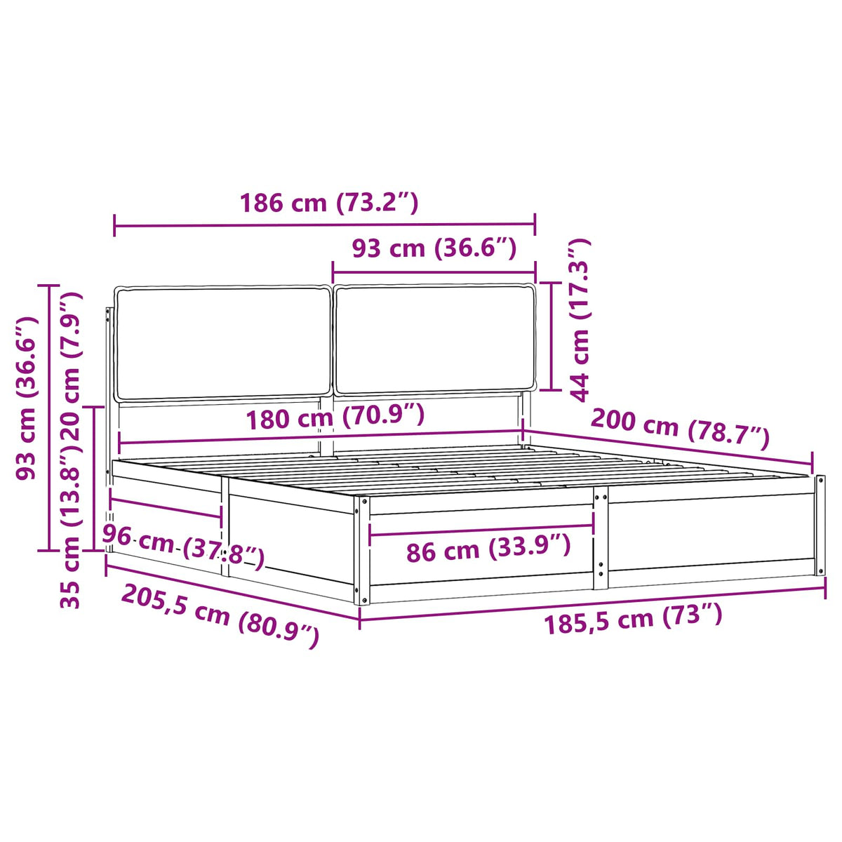 Bed Frame with Upholstered Headboard Dark Grey 180 x 200 cm