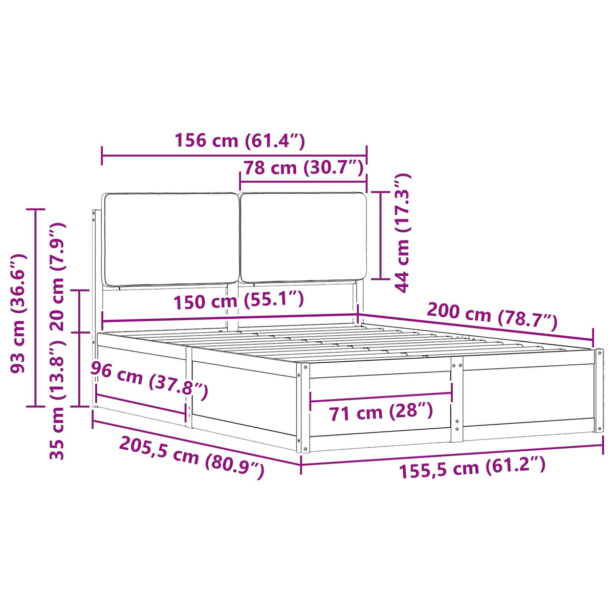 Bed Frame with Upholstered Headboard Dark Grey 150 x 200 cm