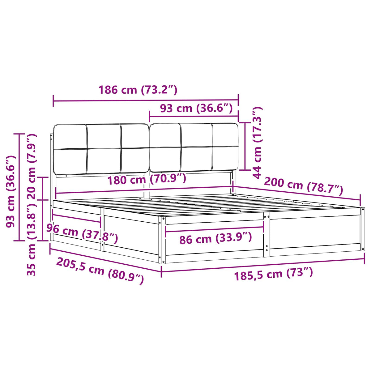 Bed Frame with Upholstered Headboard Dark Grey 180 x 200 cm