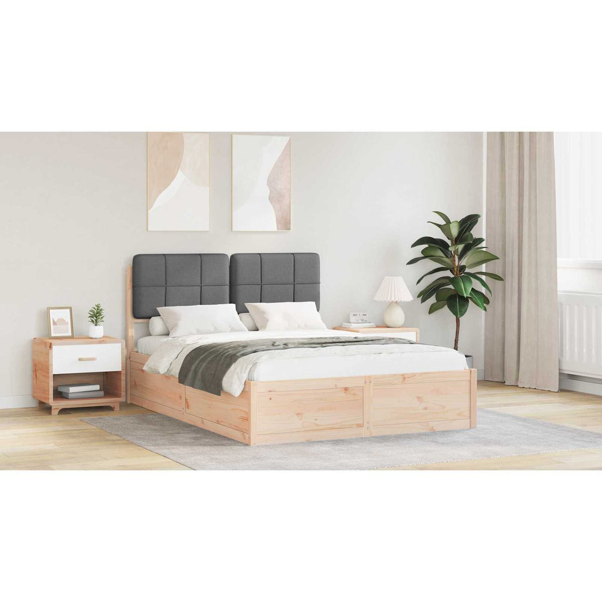 Bed Frame with Upholstered Headboard Dark Grey 150 x 200 cm