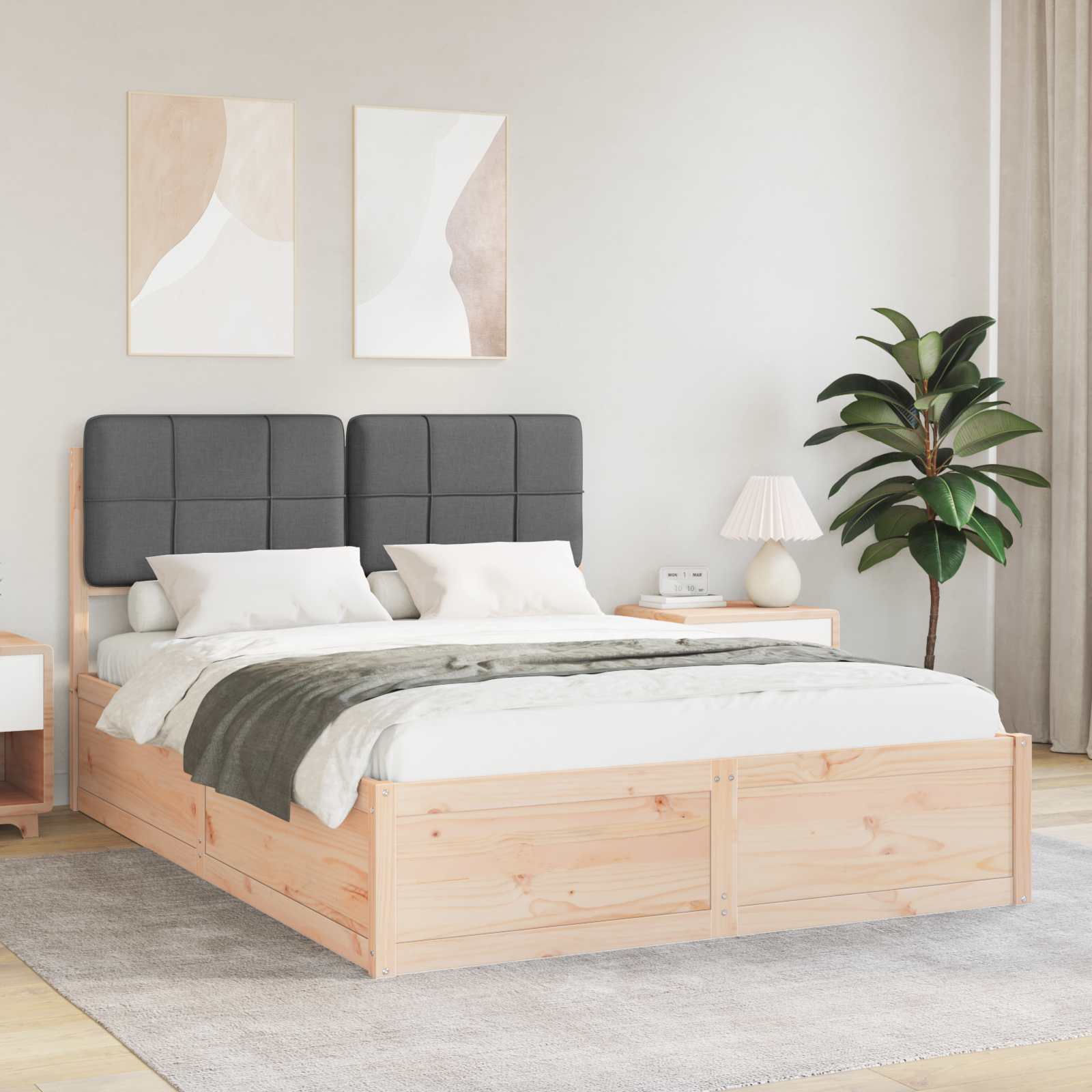 Bed Frame with Upholstered Headboard Dark Grey 150 x 200 cm