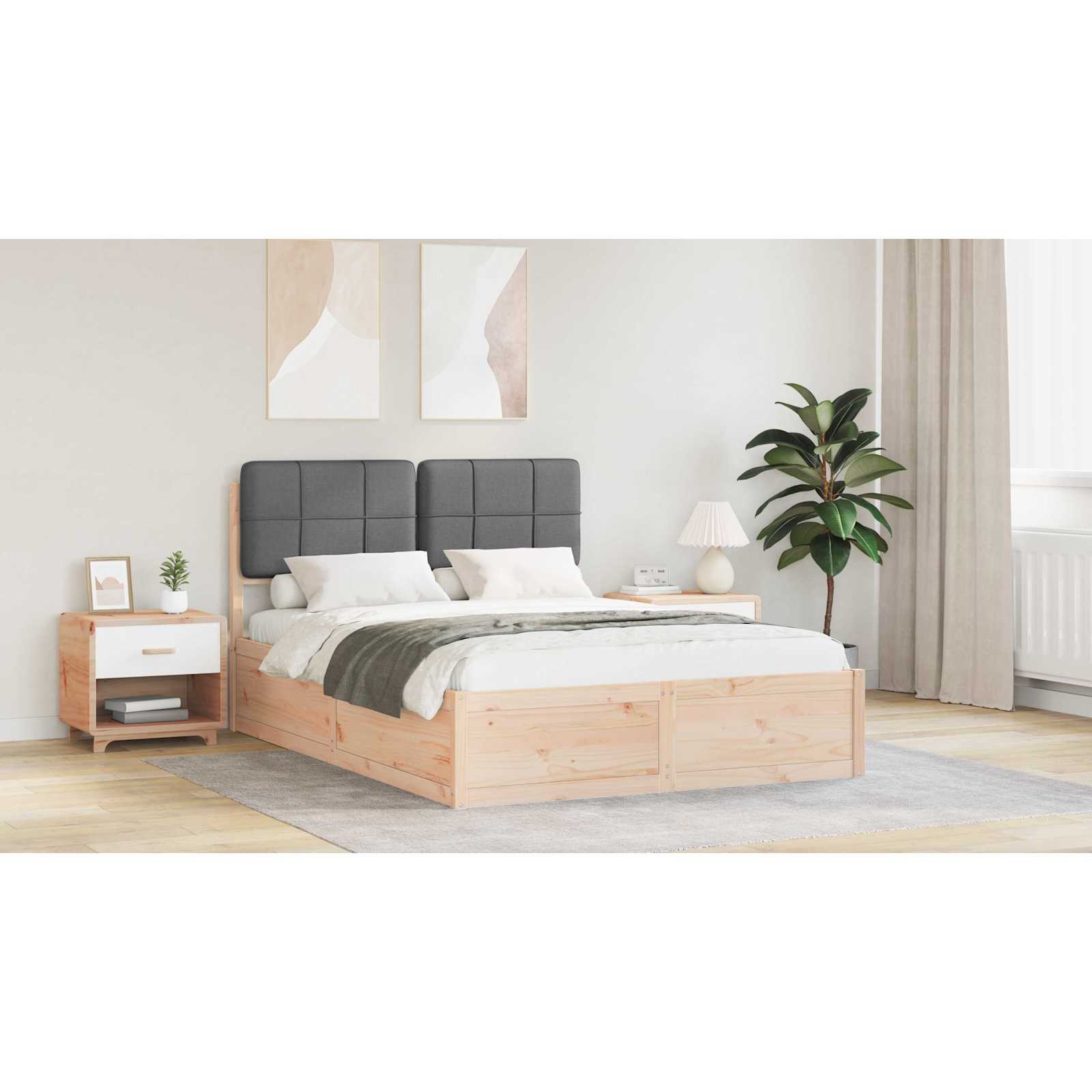 Bed Frame with Upholstered Headboard Dark Grey 135 x 190 cm