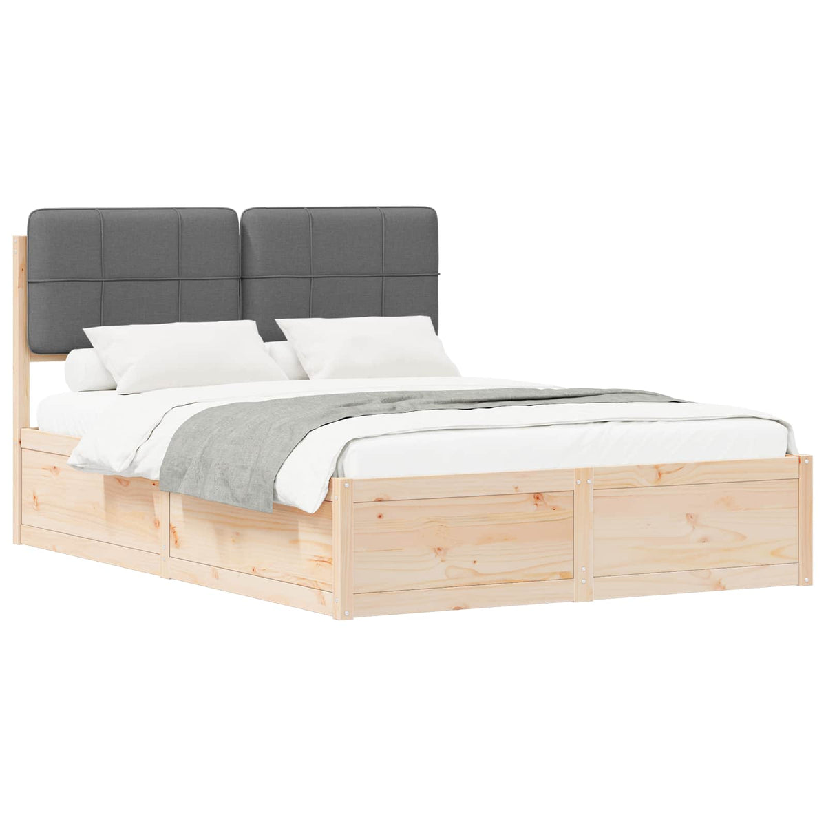 Bed Frame with Upholstered Headboard Dark Grey 135 x 190 cm