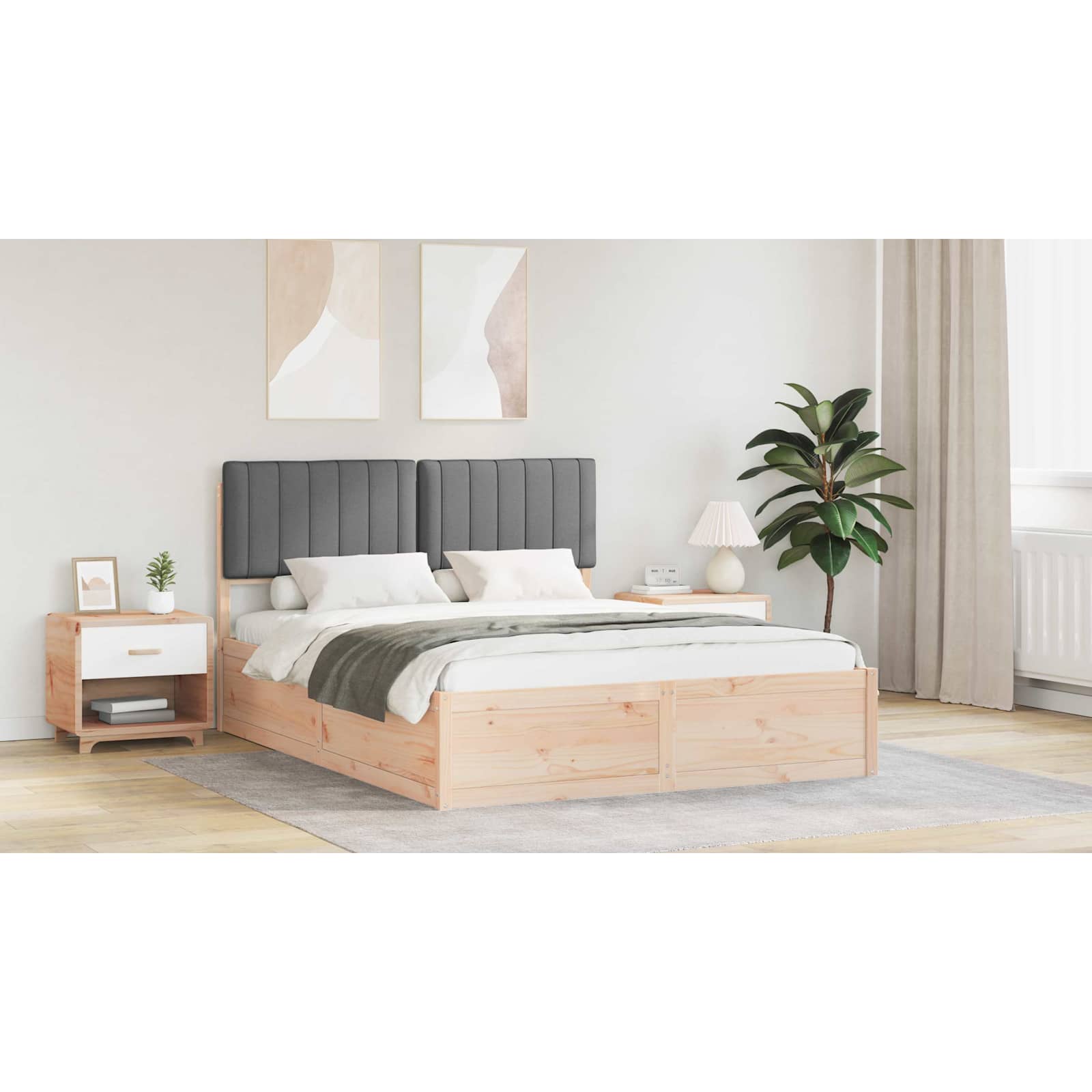 Bed Frame with Upholstered Headboard Dark Grey 150 x 200 cm