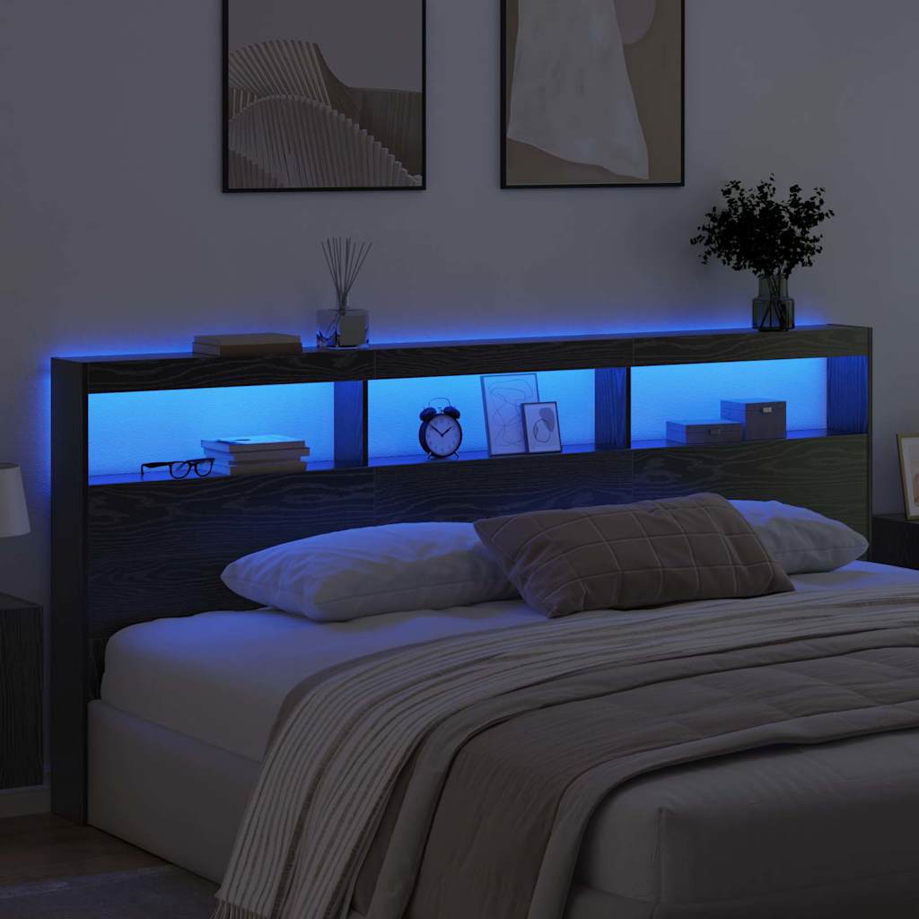 Headboard Black Oak 220 x 17 x 102 cm Engineered Wood