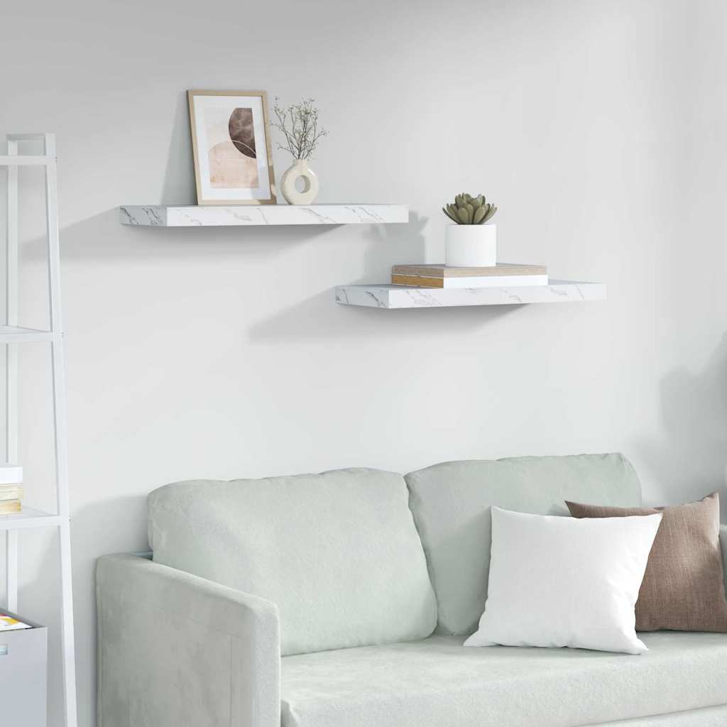 Wall Shelf 2 pcs White Marble 60 x 23,5 x 3,8 cm