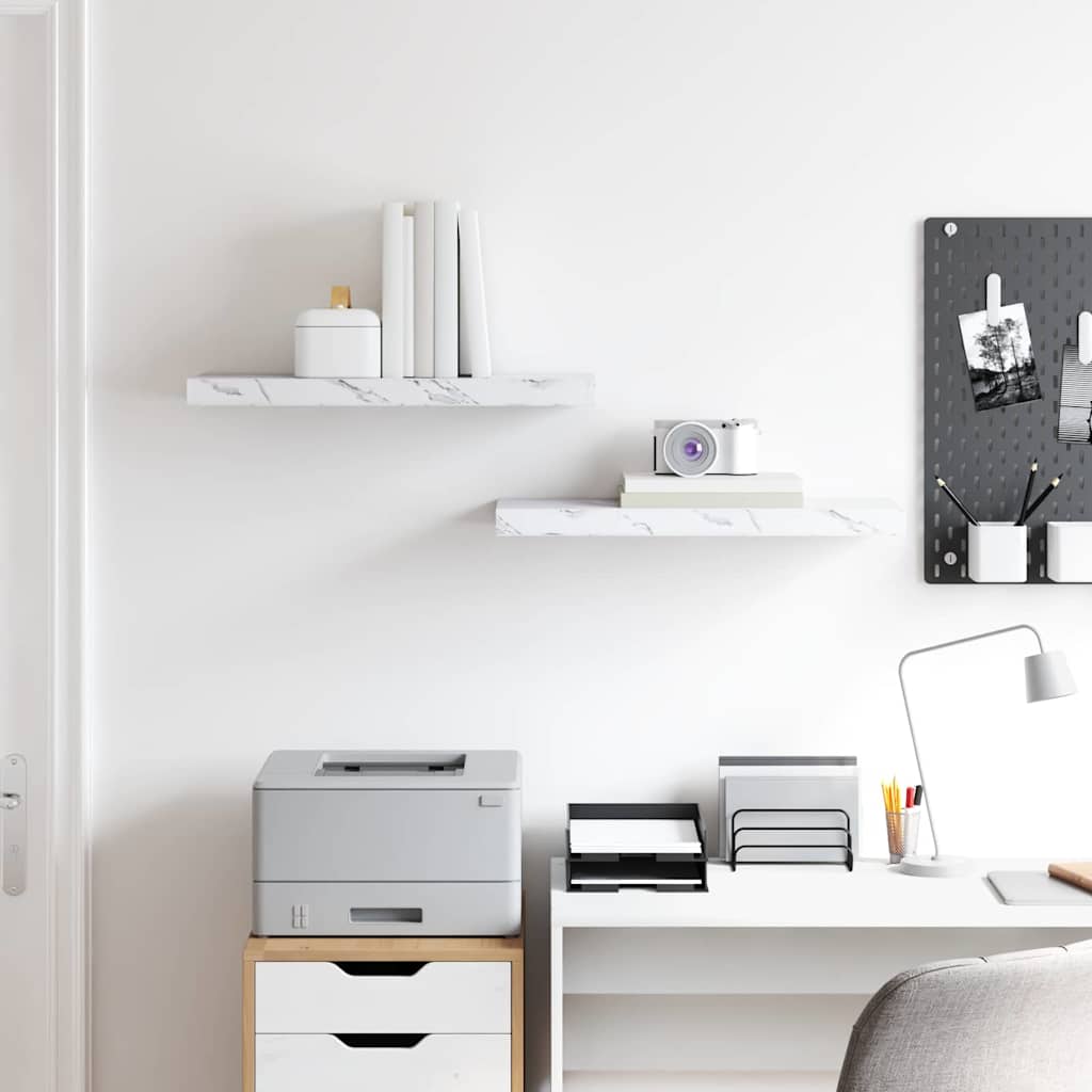 Wall Shelf 2 pcs White Marble 60 x 23,5 x 3,8 cm