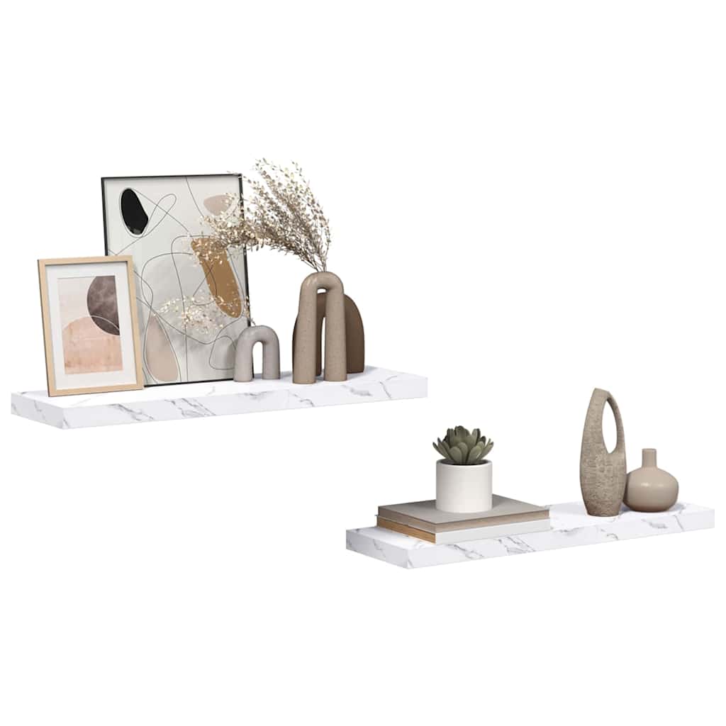 Wall Shelf 2 pcs White Marble 80 x 23,5 x 3,8 cm